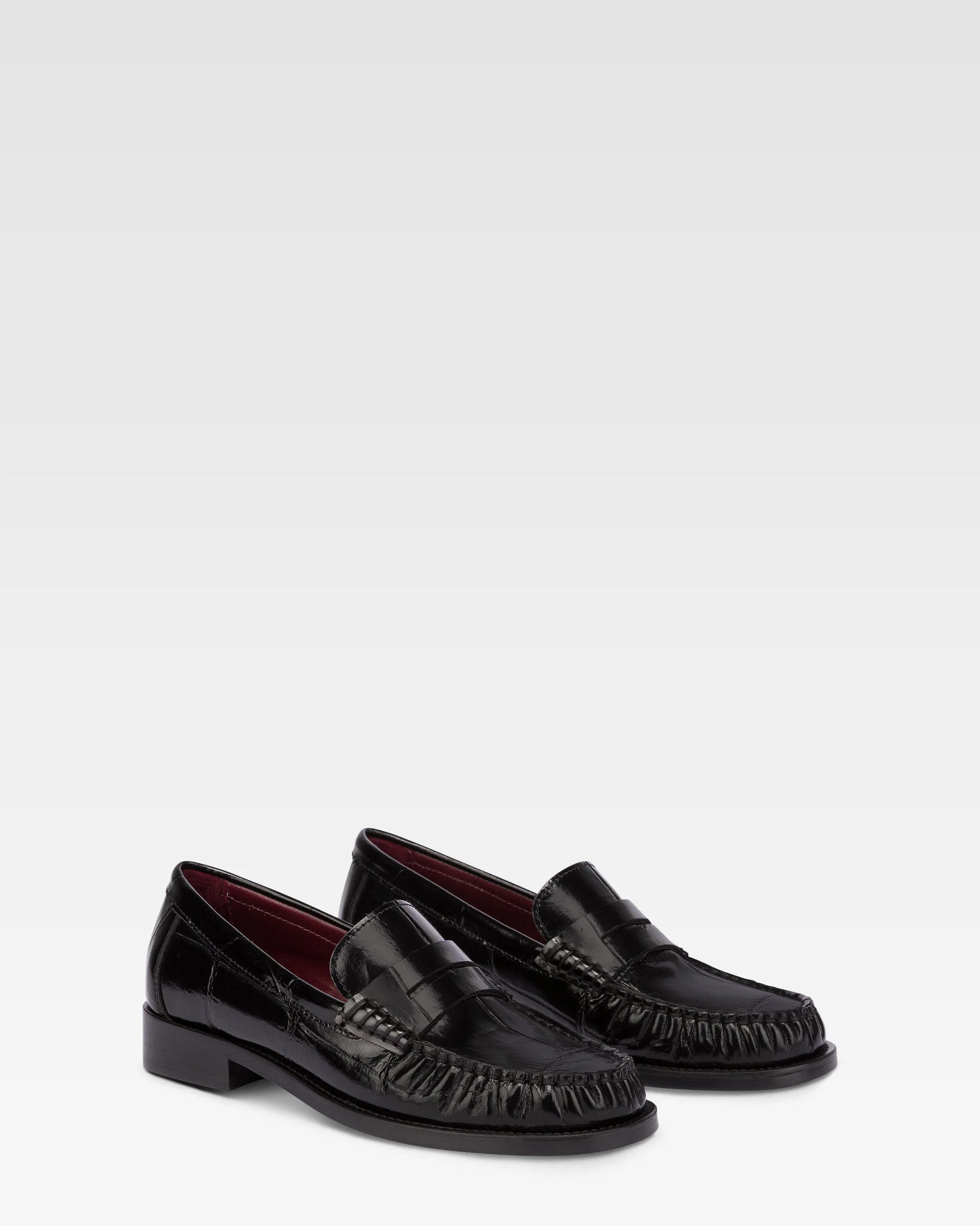 Loafer shoes in black maxi croco-embossed leather