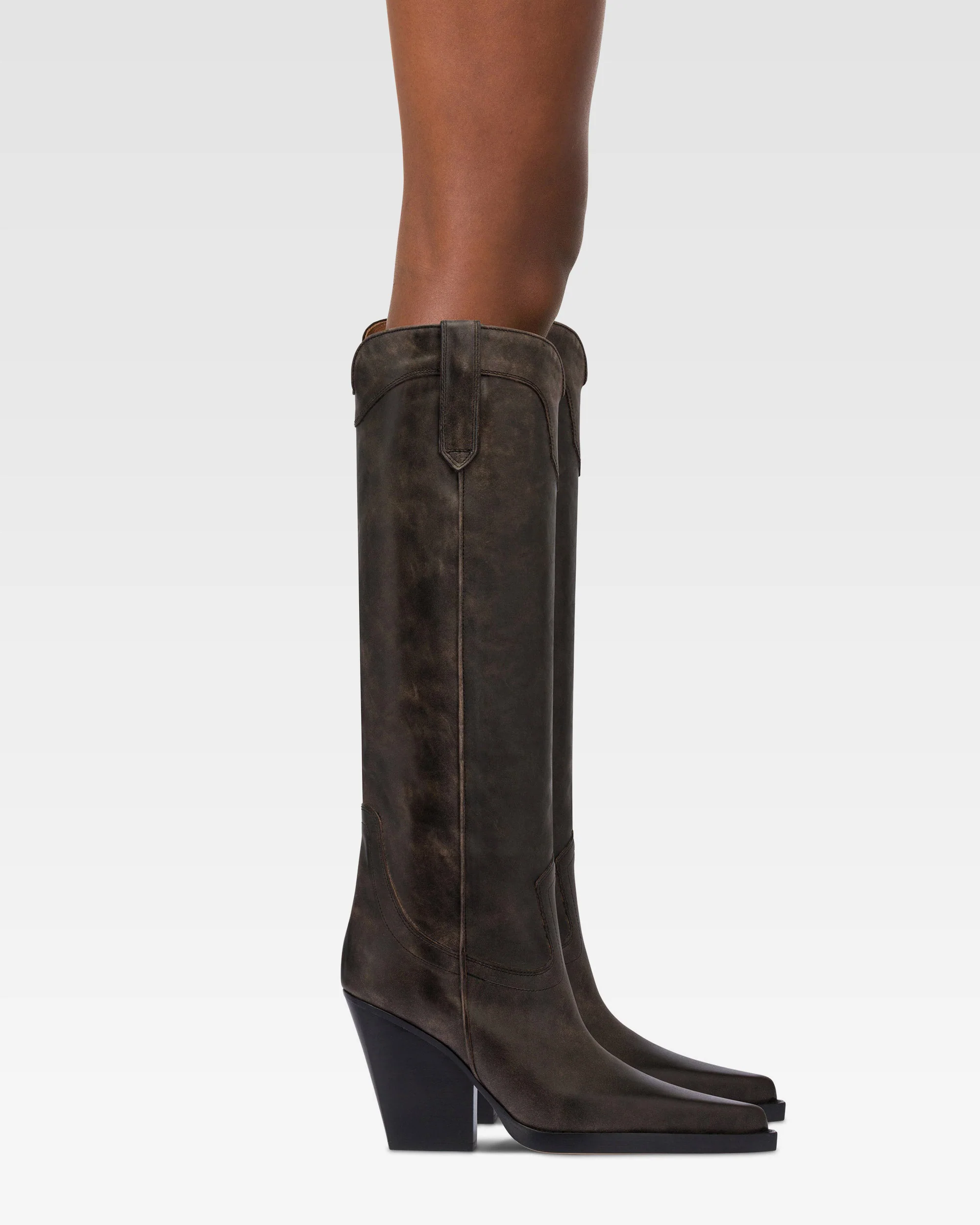 Texan boots in black vintage-effect leather.