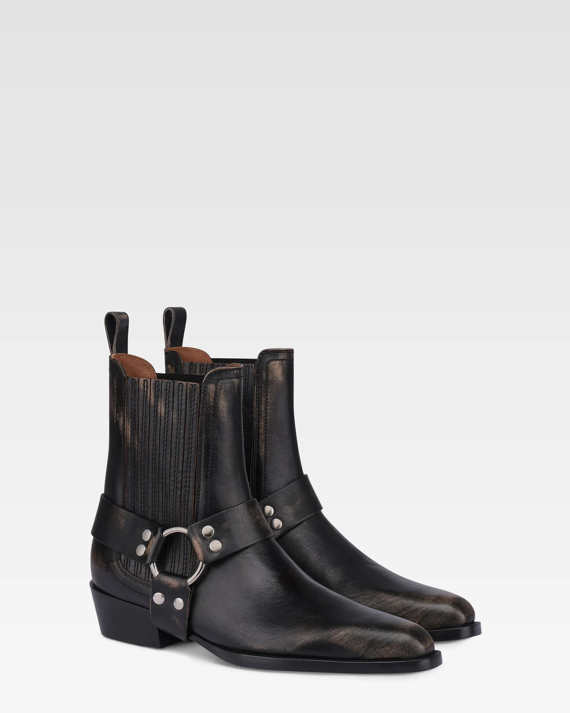 Ankle boots in black brushed leather