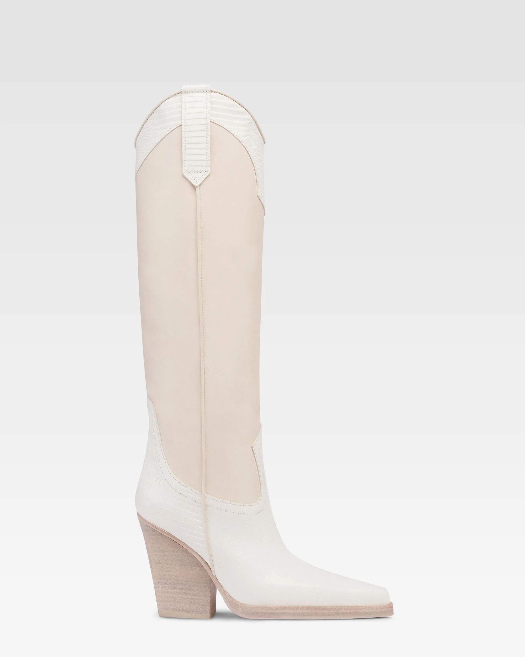 Boots in lizard-print and white leather