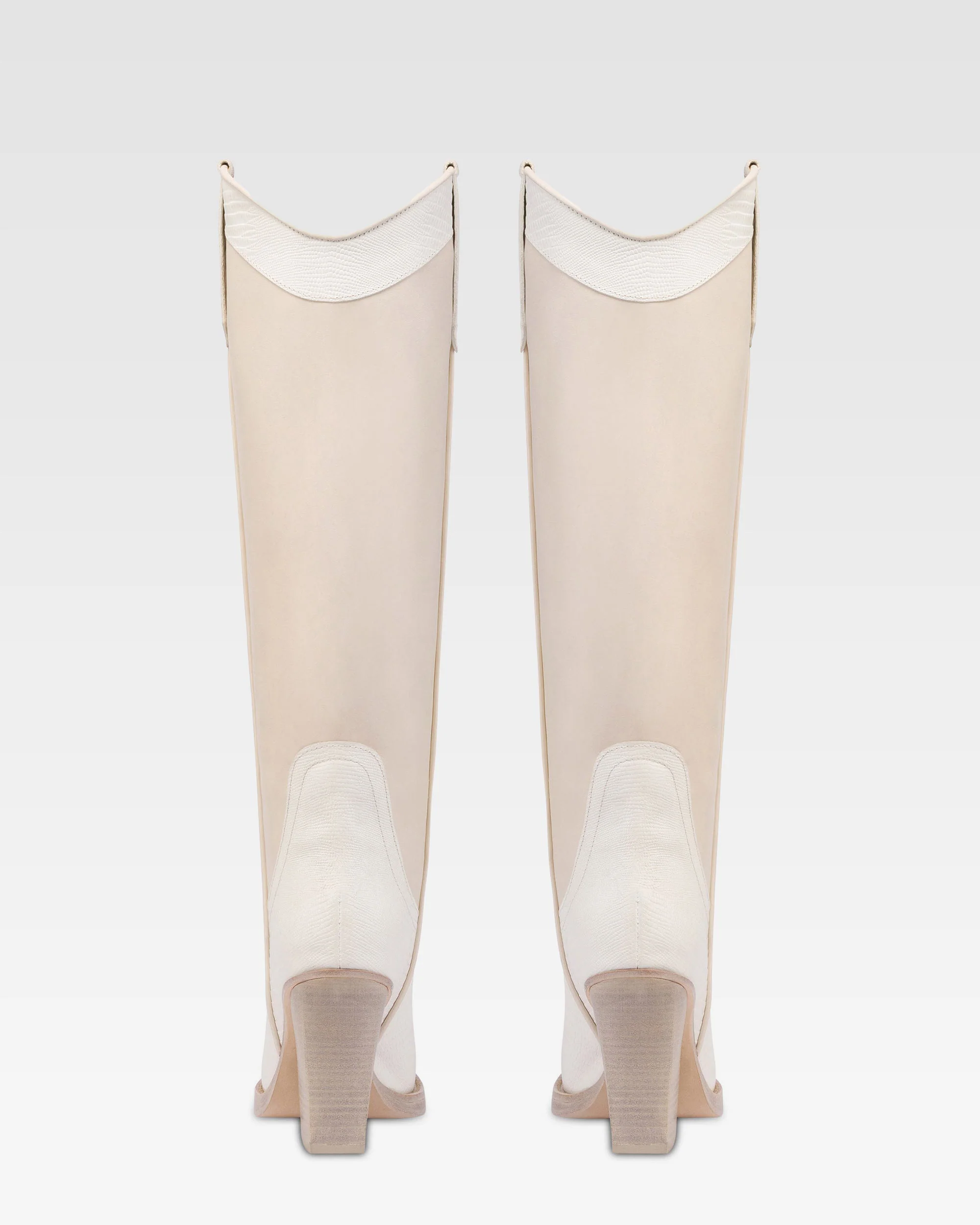 Boots in lizard-print and white leather