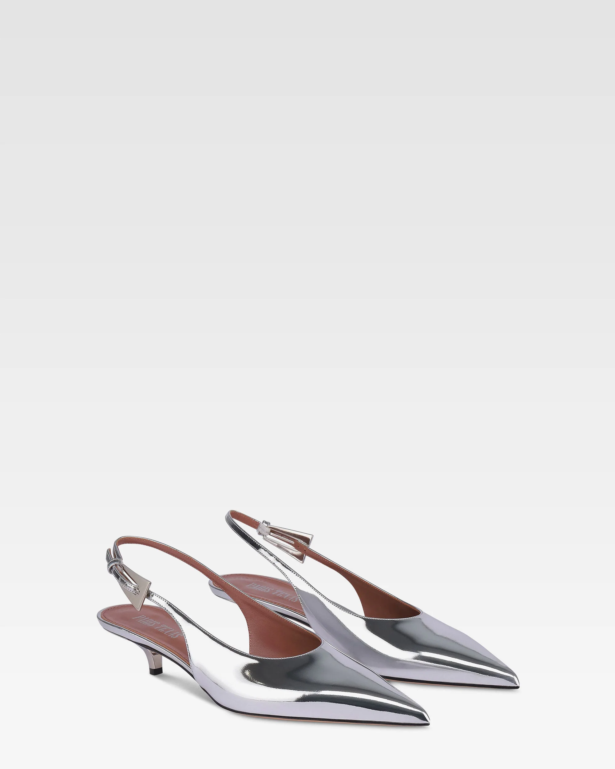 Slingbacks in silver mirror-effect leather