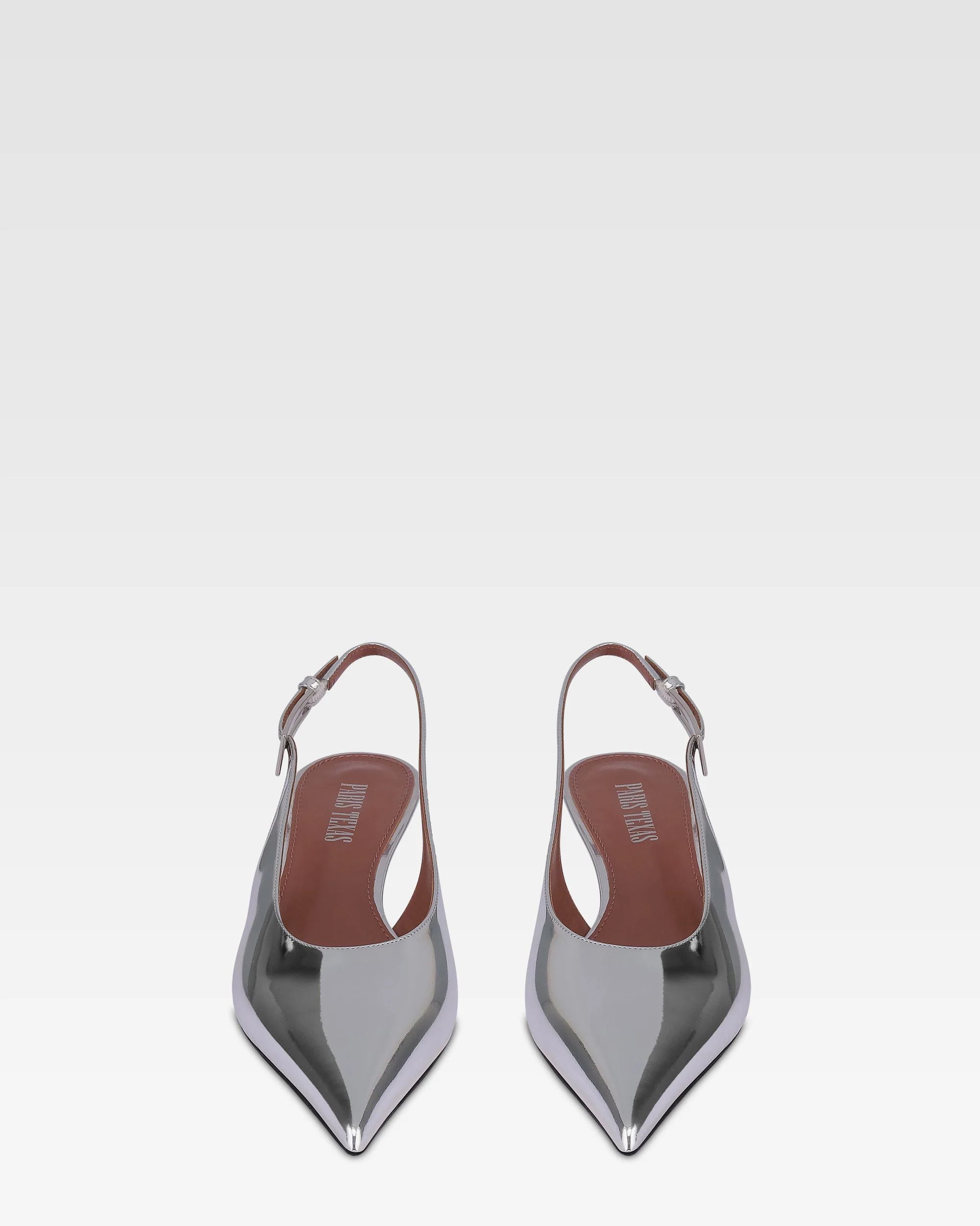 Slingbacks in silver mirror-effect leather 3 Slingbacks in silver mirror-effect leather