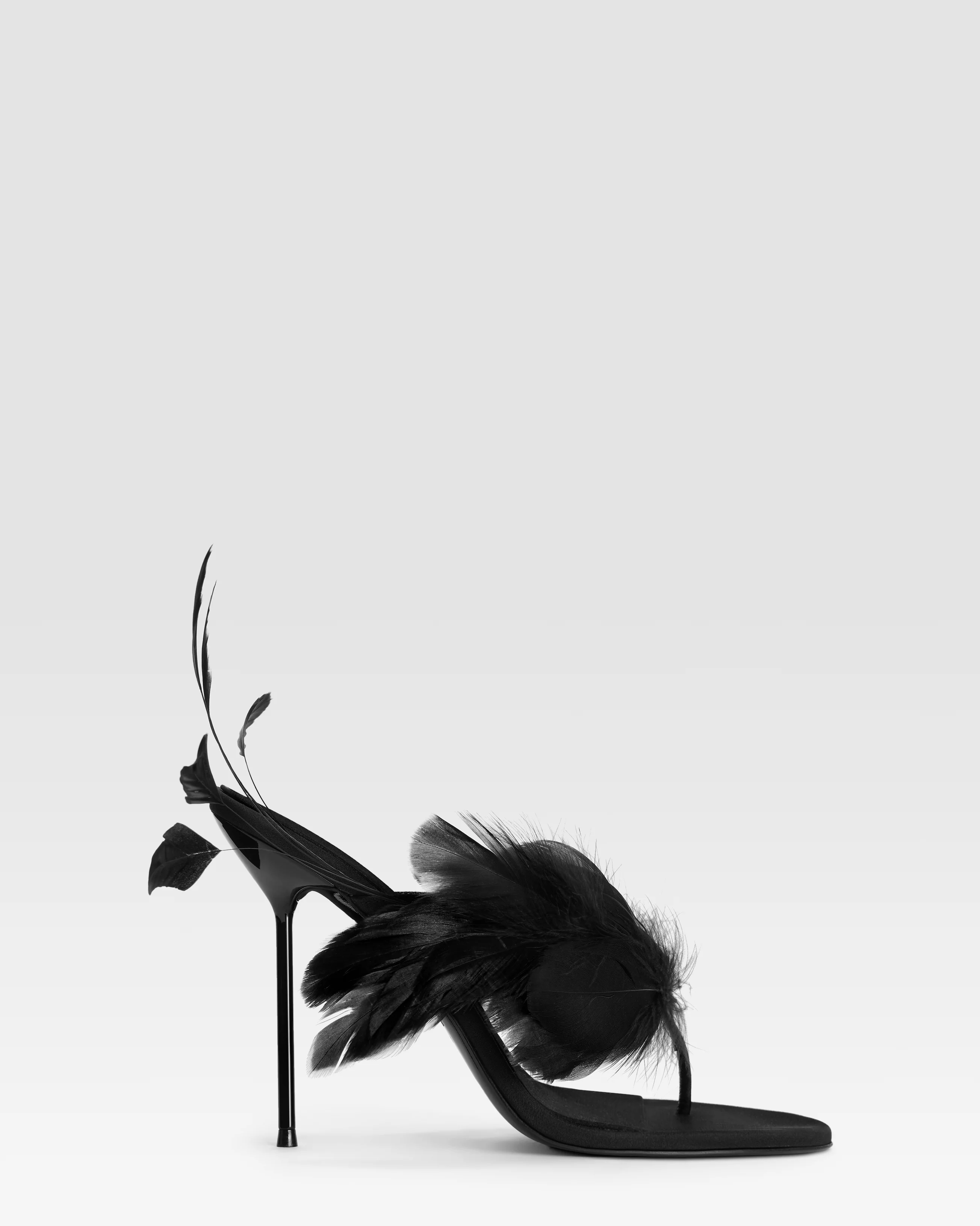 Thong mules in black crepe satin