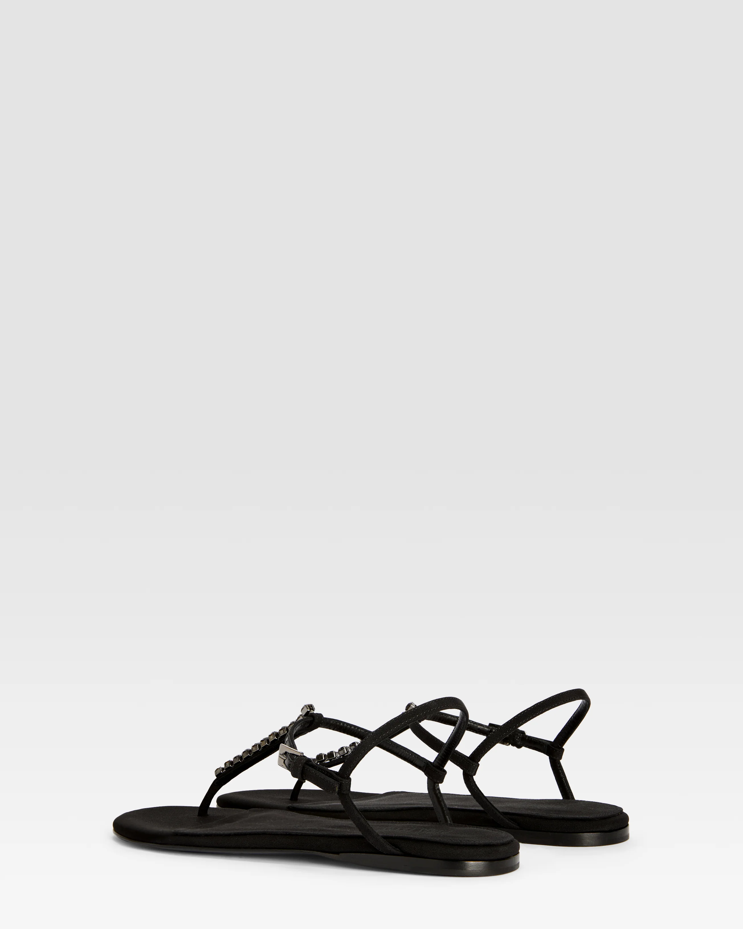 Flat sandals in black crepe satin with stud detailing 3 Flat sandals in black crepe satin with stud detailing
