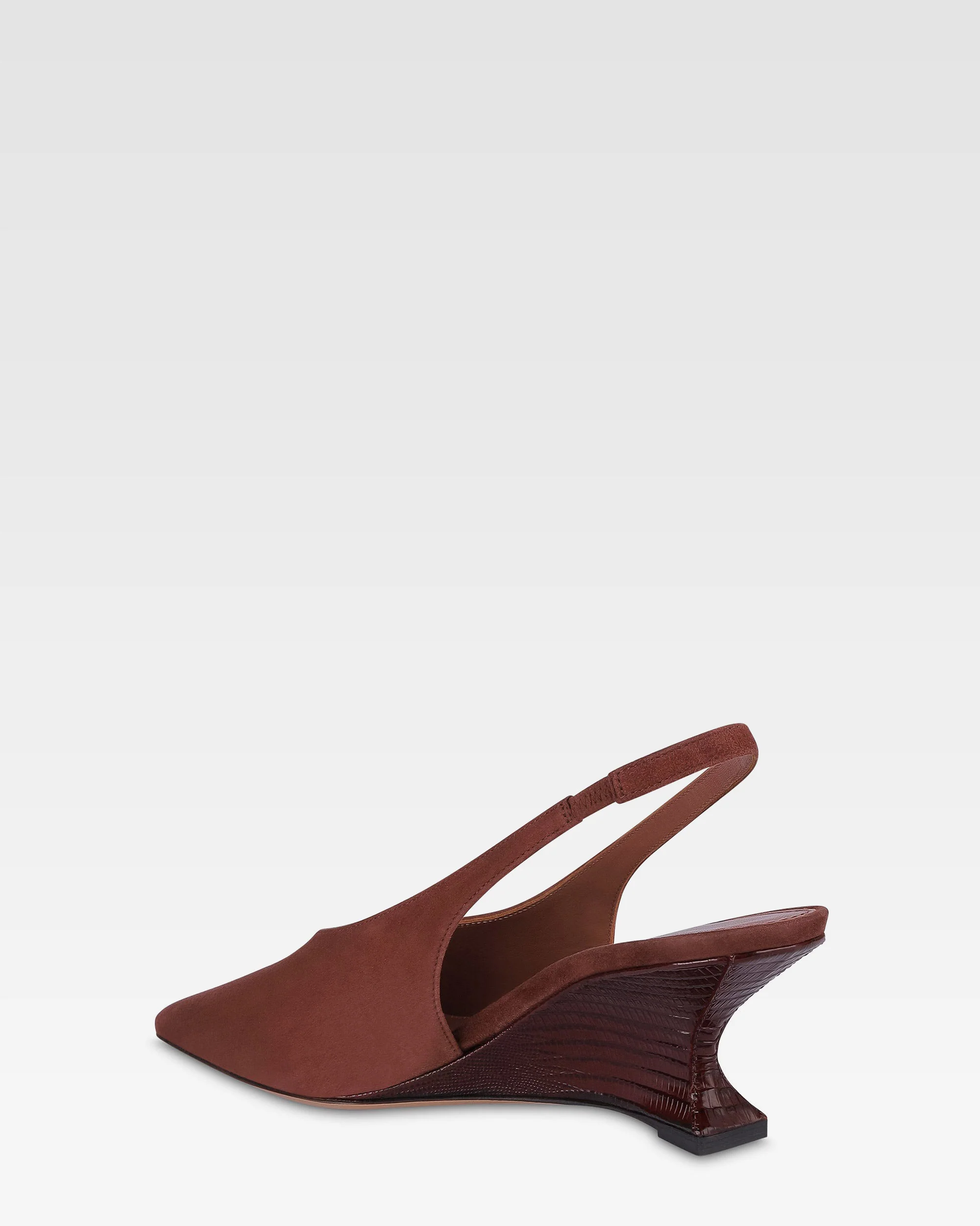 Slingbacks in rouge noir suede leather with lizard print leather heel 5 Slingbacks in rouge noir suede leather with lizard print leather heel
