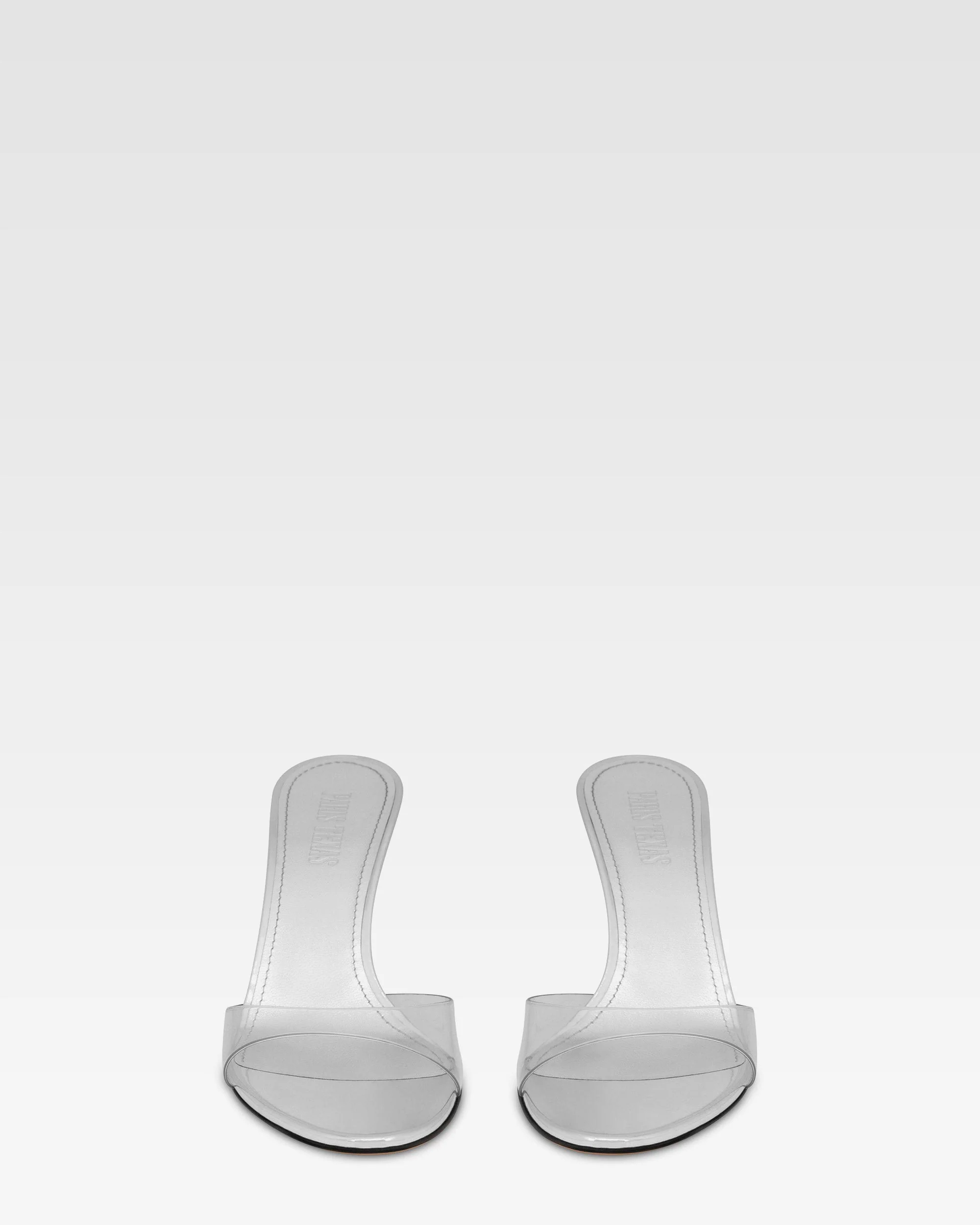 Almond-toe mules in supple silver PVC-mirror leather