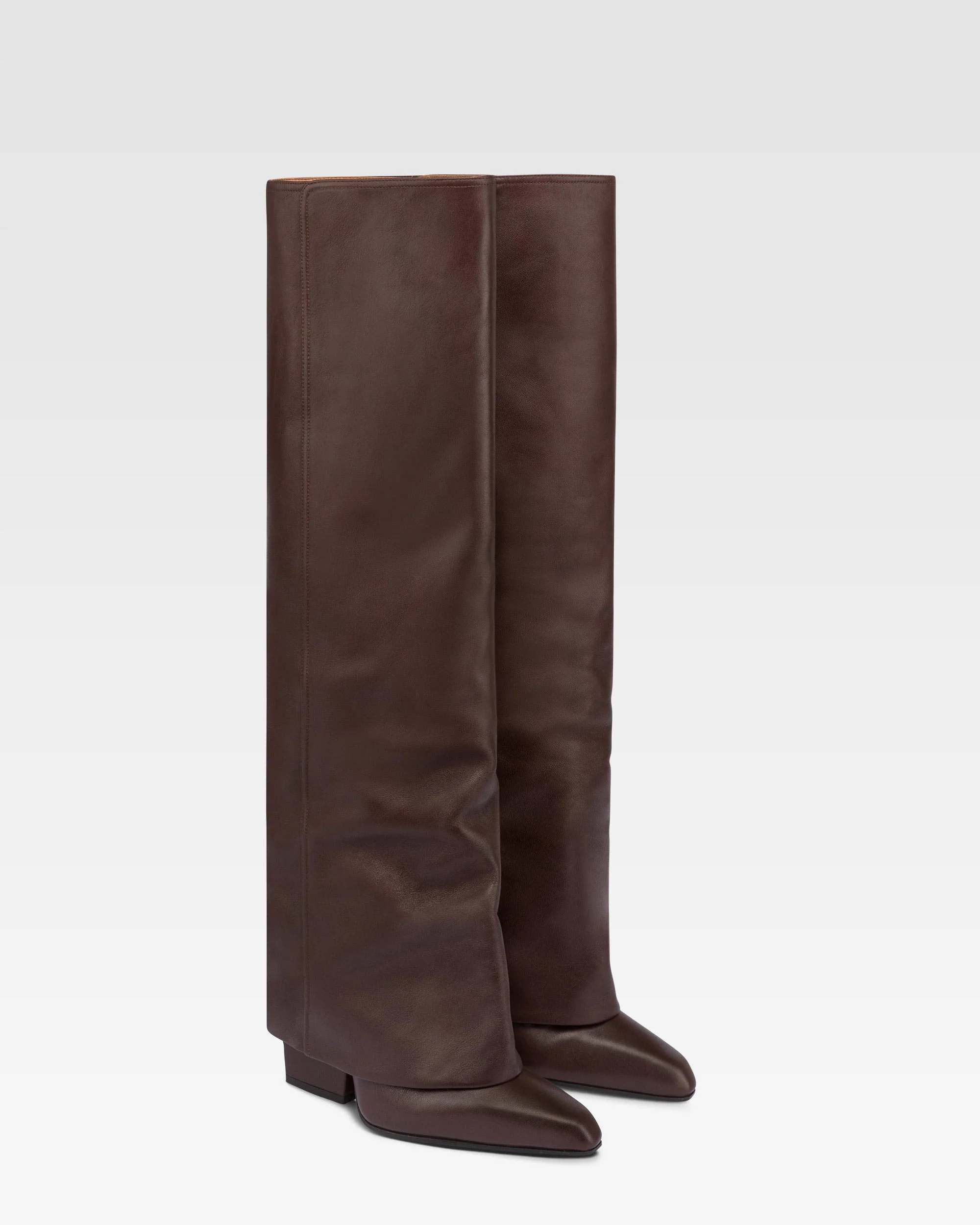 Fold-over boots in mocha leather