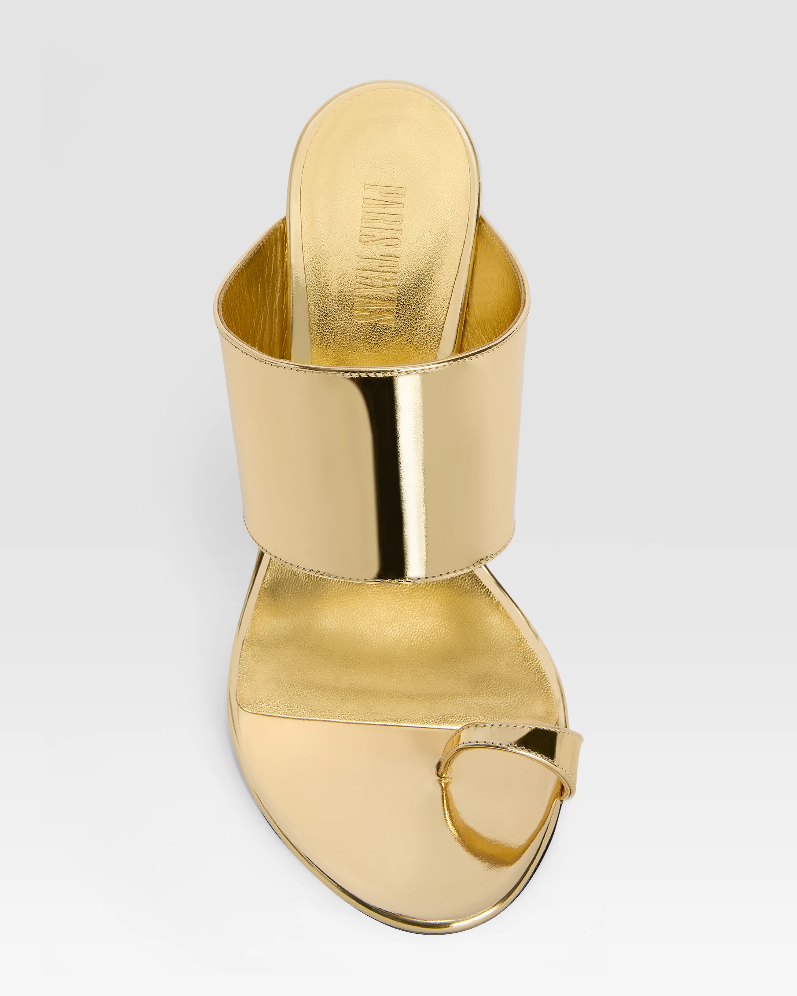 Thong-ring mules in gold, mirror-effect leather 5 Thong-ring mules in gold, mirror-effect leather
