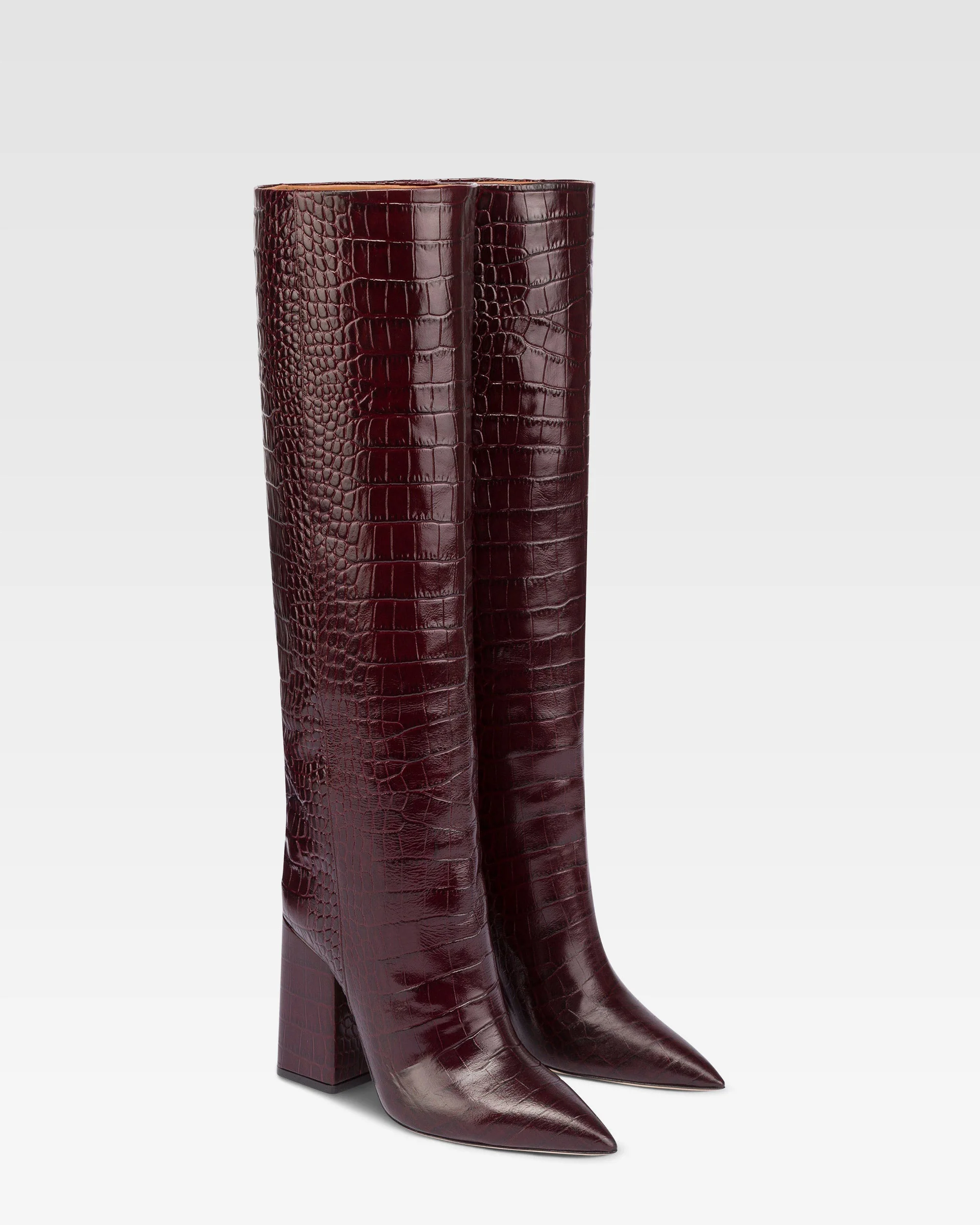Knee-high boots in rouge noir soft croco-embossed leather