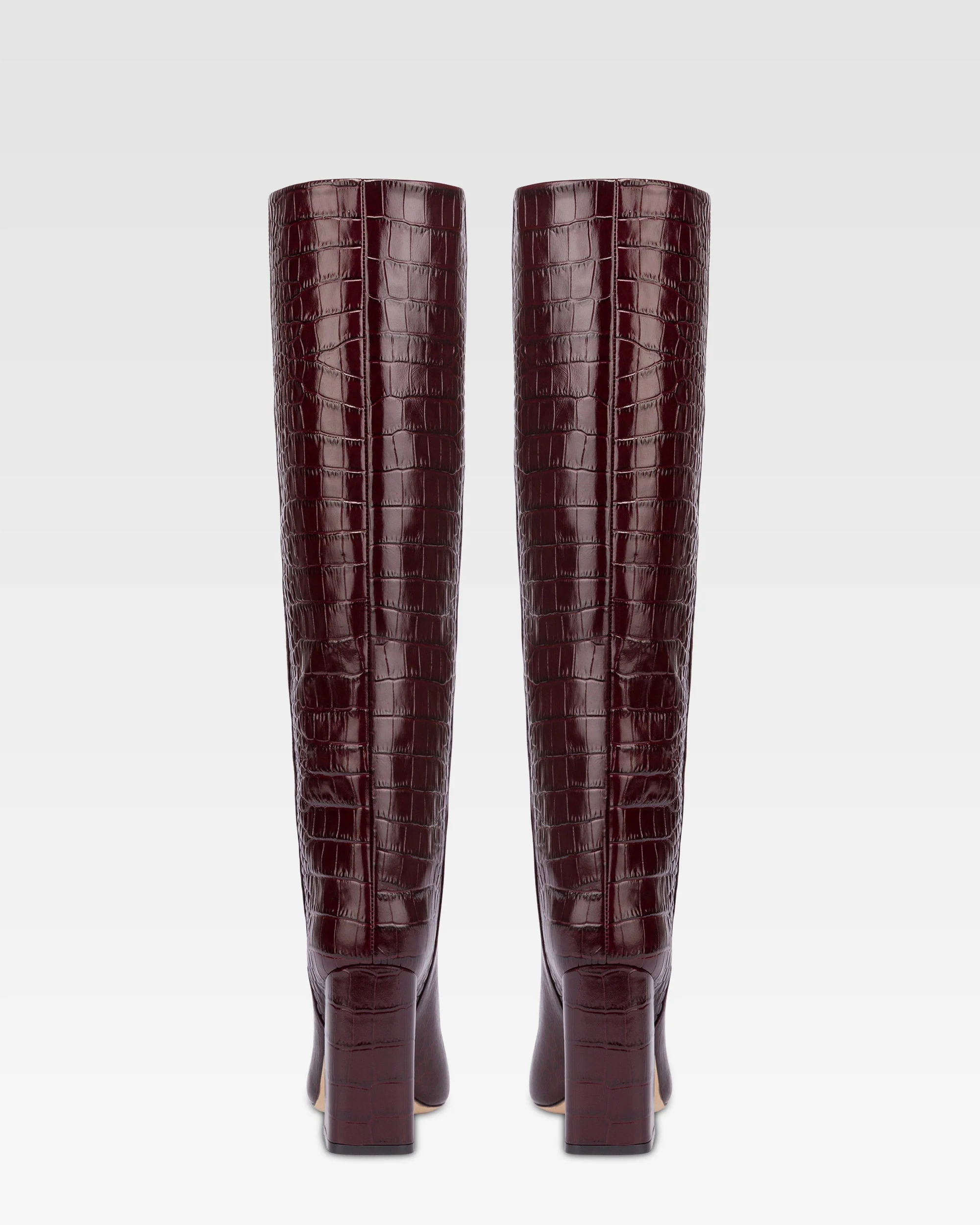 Knee-high boots in rouge noir soft croco-embossed leather