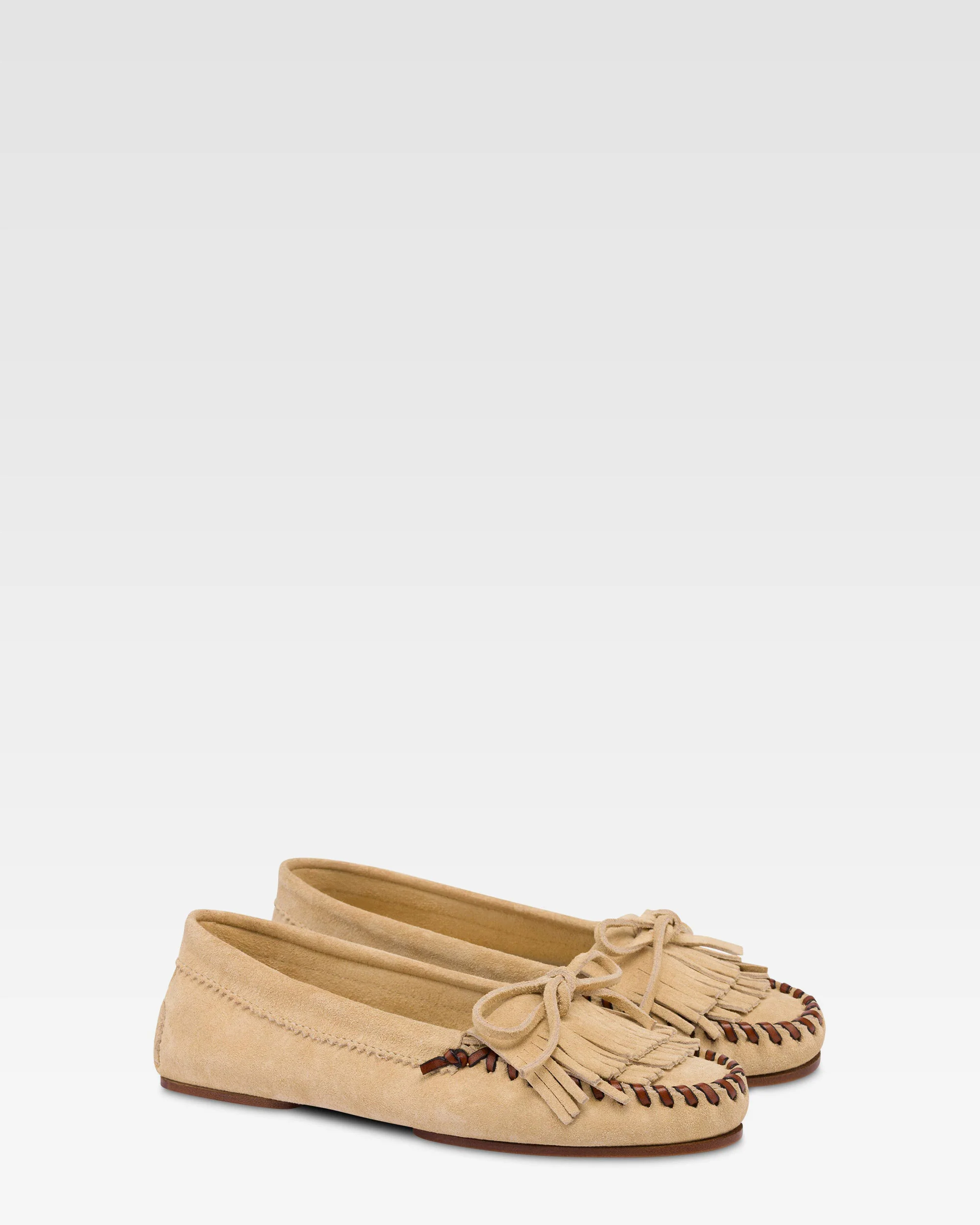 Loafers in ecru suede leather