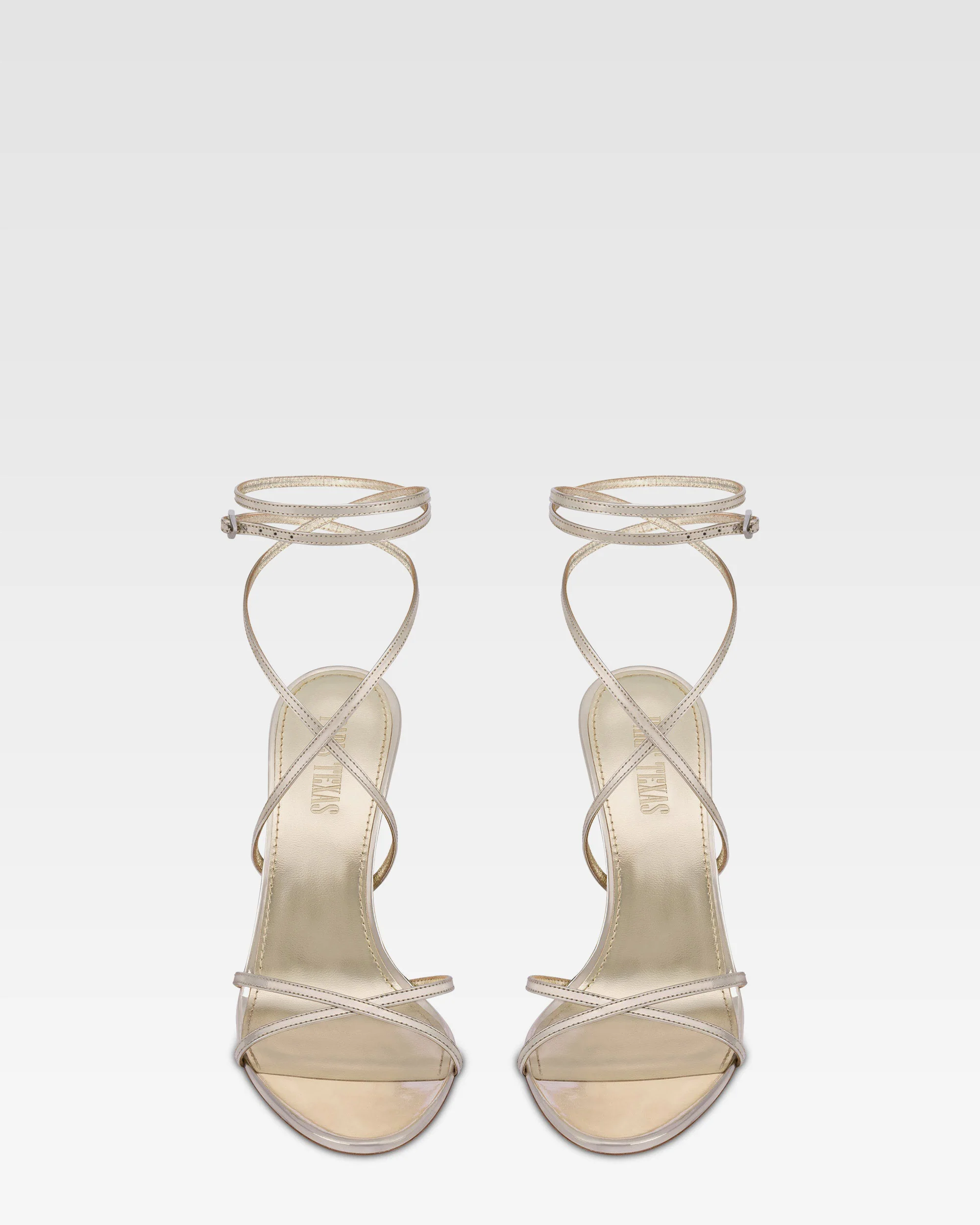 Lace-up sandals in platinum mirror-effect leather 3 Lace-up sandals in platinum mirror-effect leather