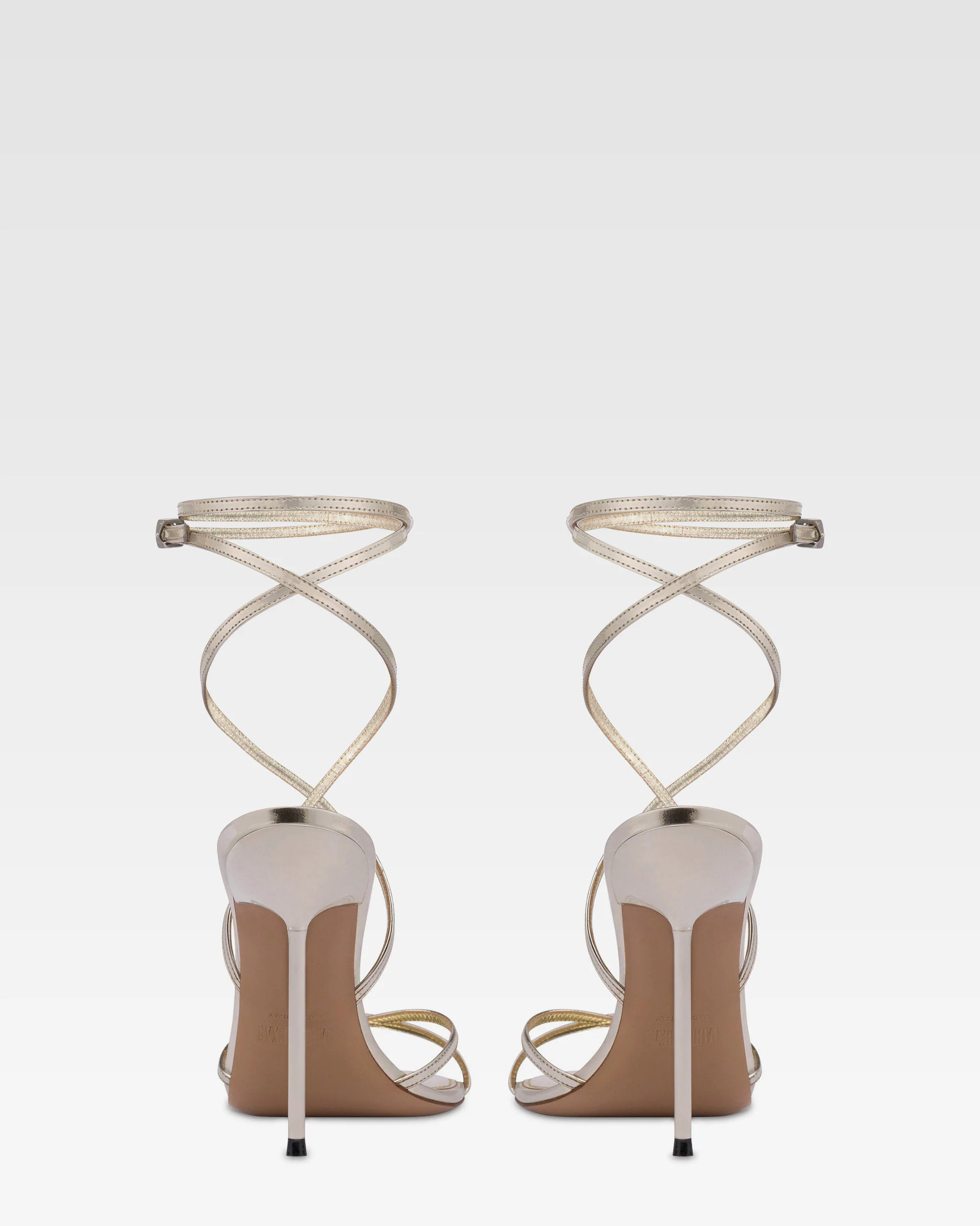 Lace-up sandals in platinum mirror-effect leather 4 Lace-up sandals in platinum mirror-effect leather