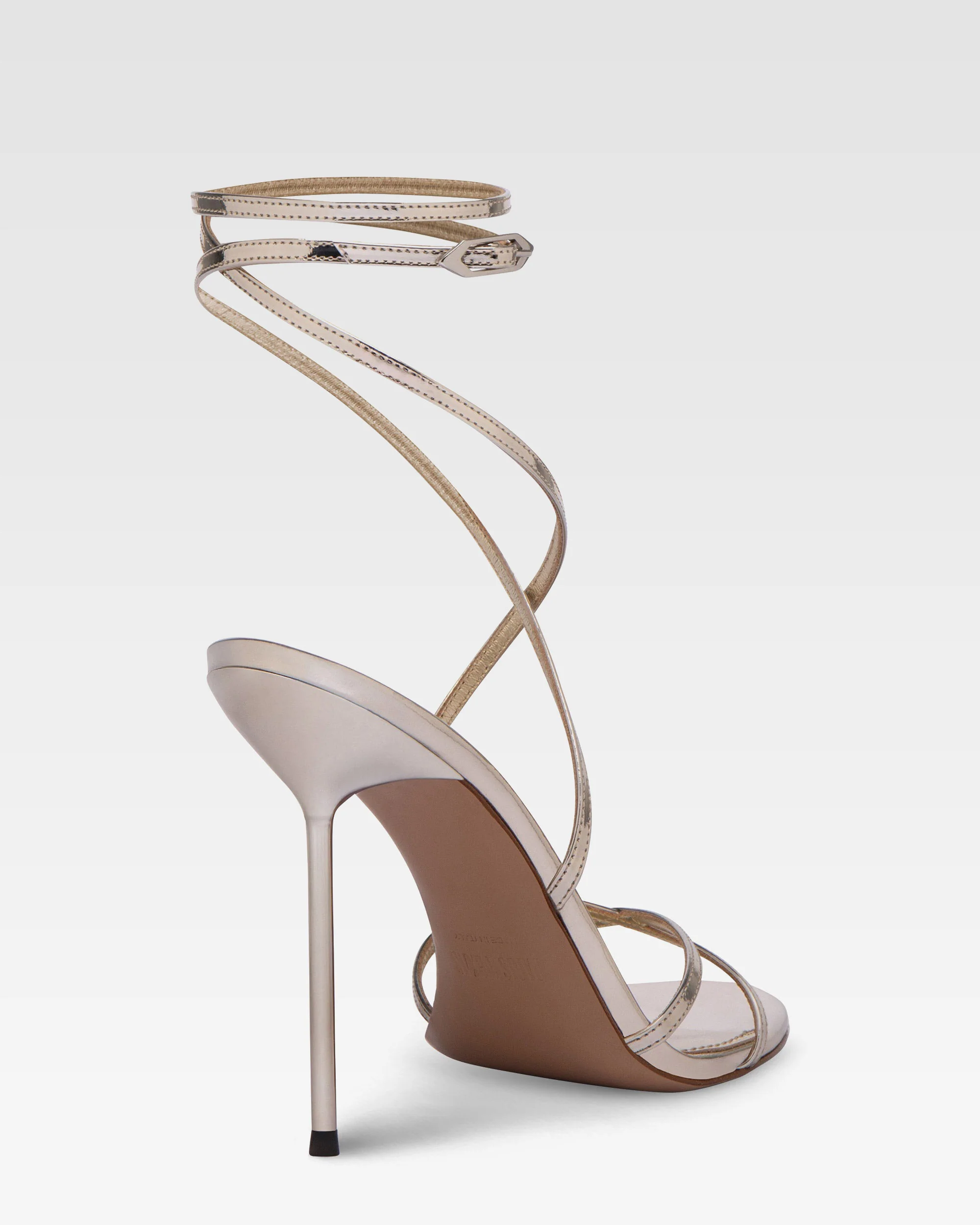 Lace-up sandals in platinum mirror-effect leather 5 Lace-up sandals in platinum mirror-effect leather