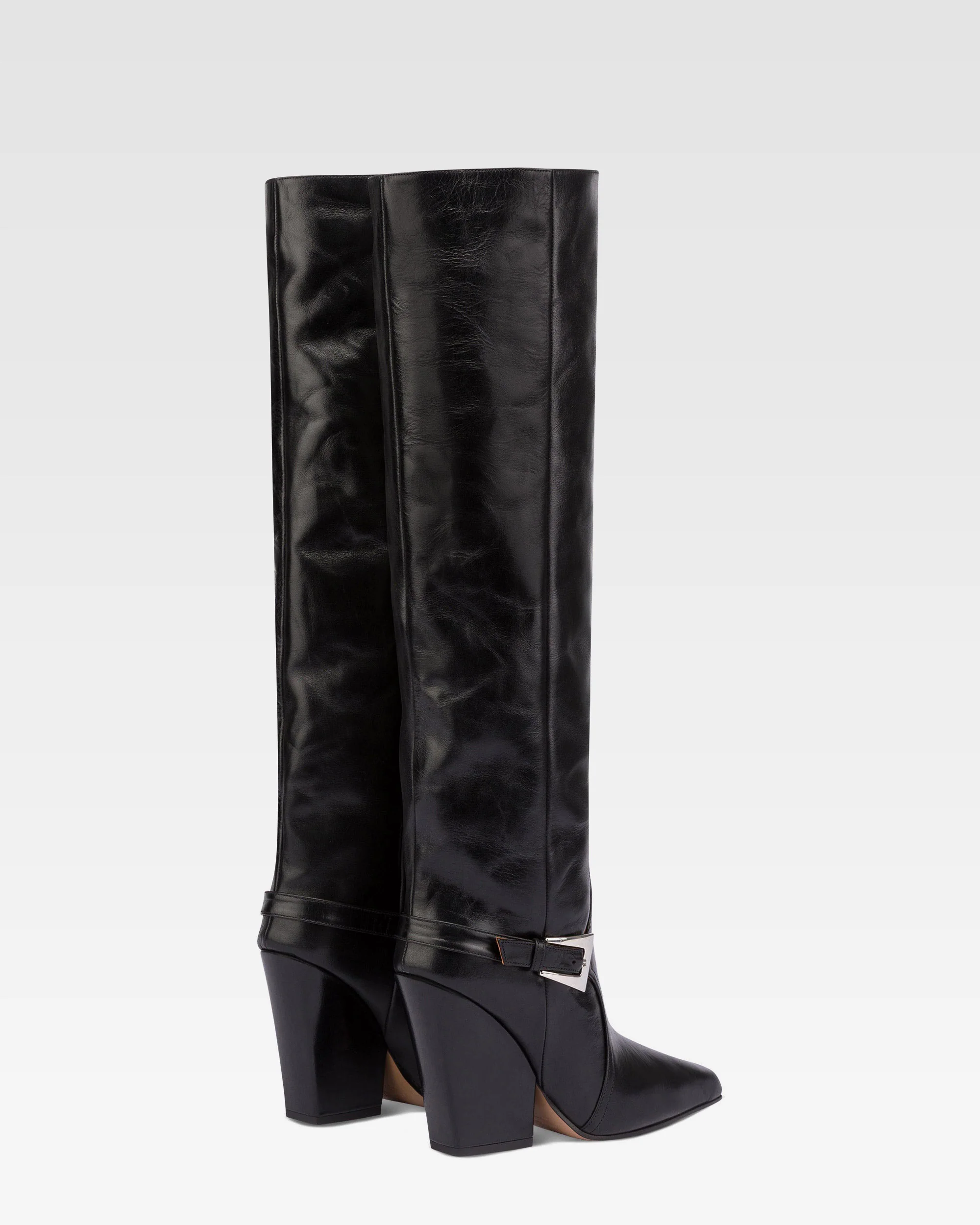 Tall, knee-high boots in shiny black vintage leather 3 Tall, knee-high boots in shiny black vintage leather