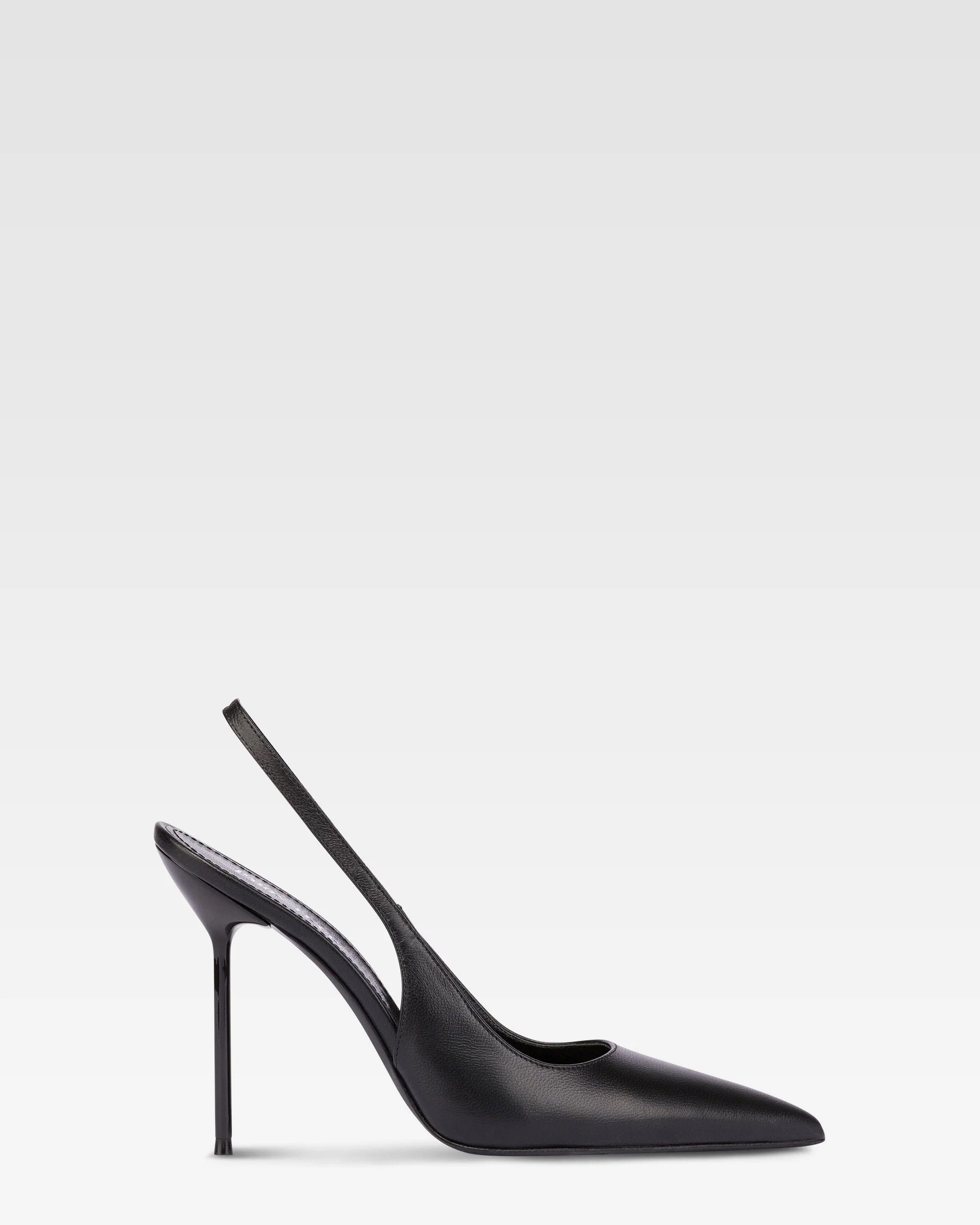 Sharp, pointed slingbacks in smooth black leather