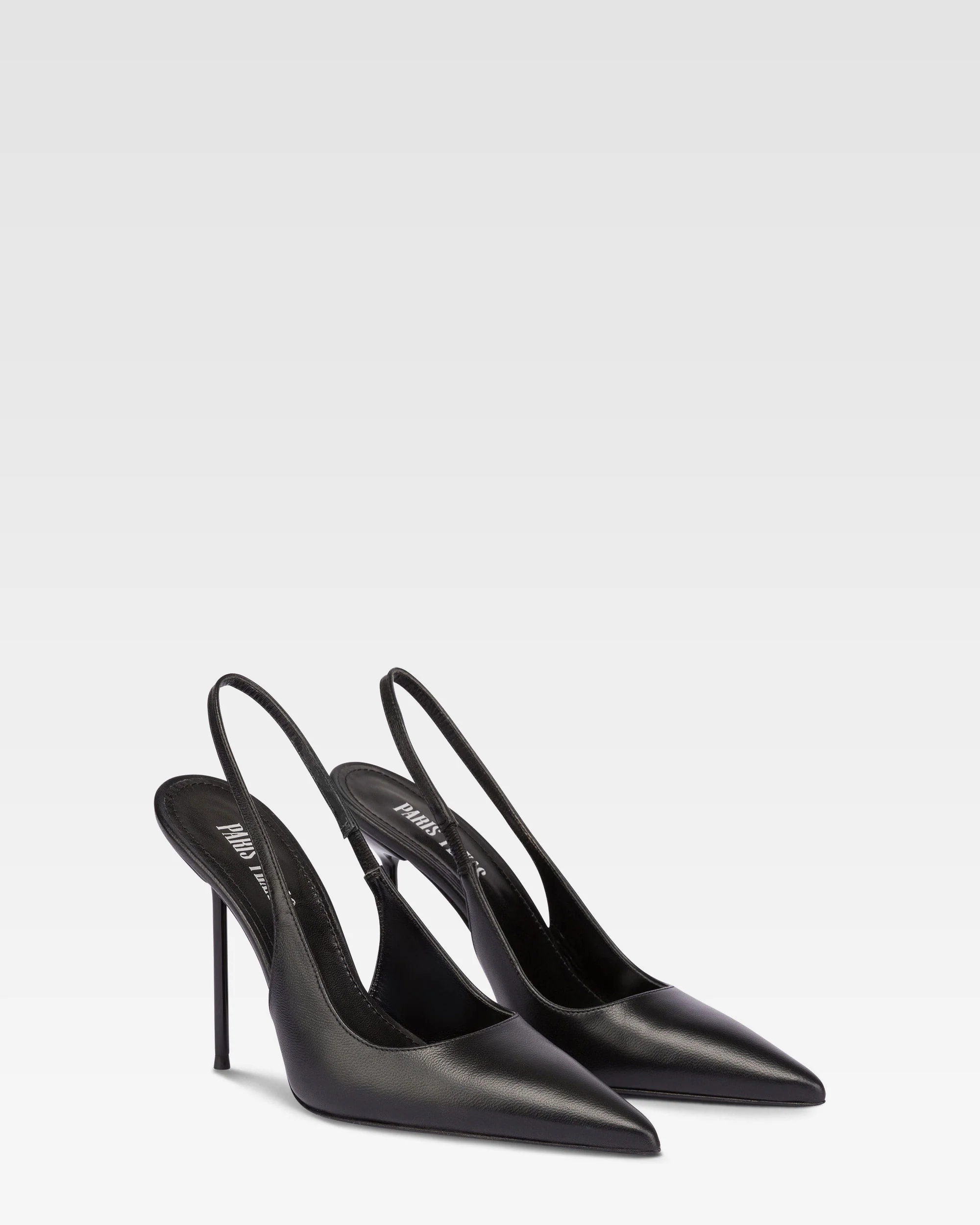 Sharp, pointed slingbacks in smooth black leather