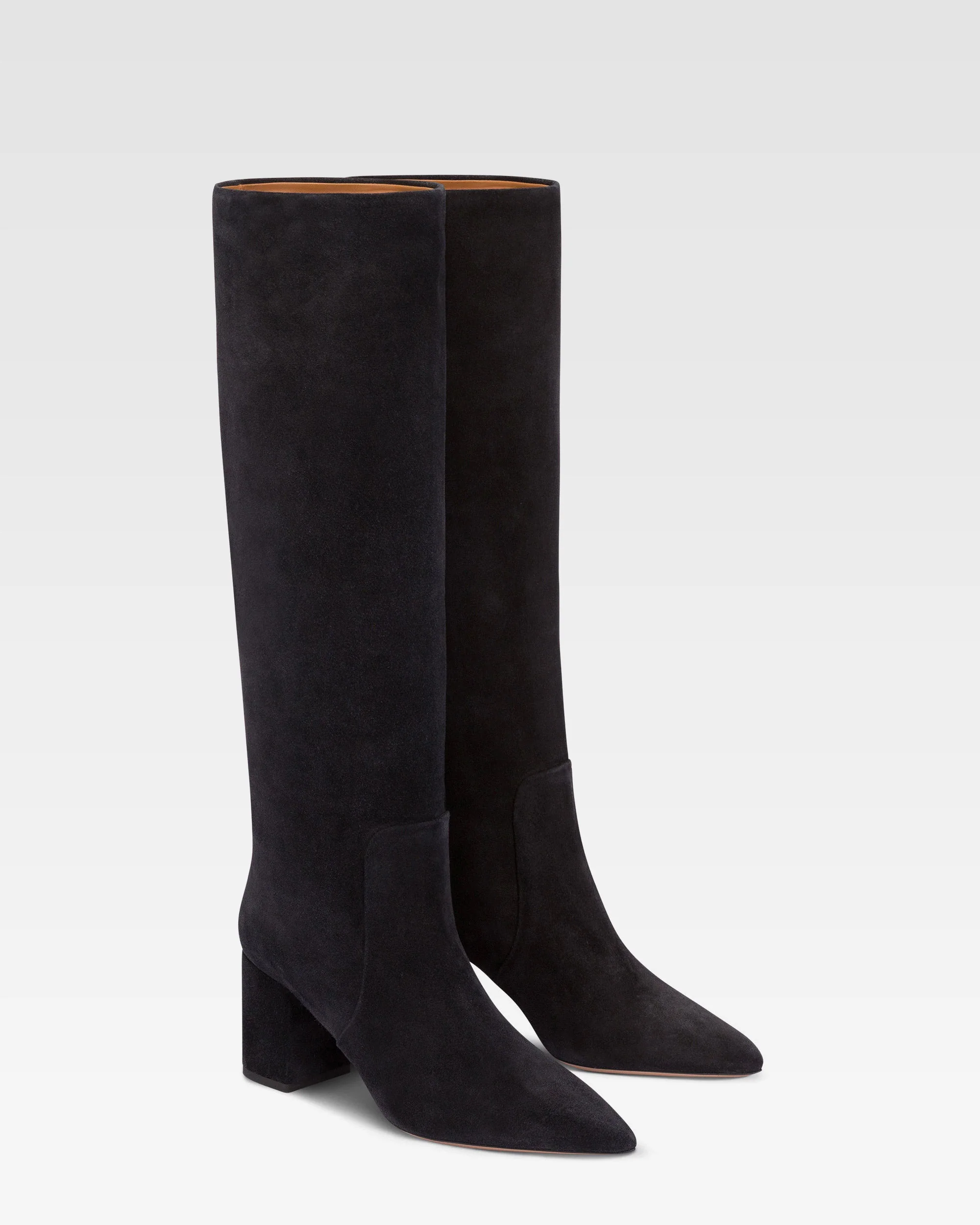 Knee-high boots in soft off-black suede leather