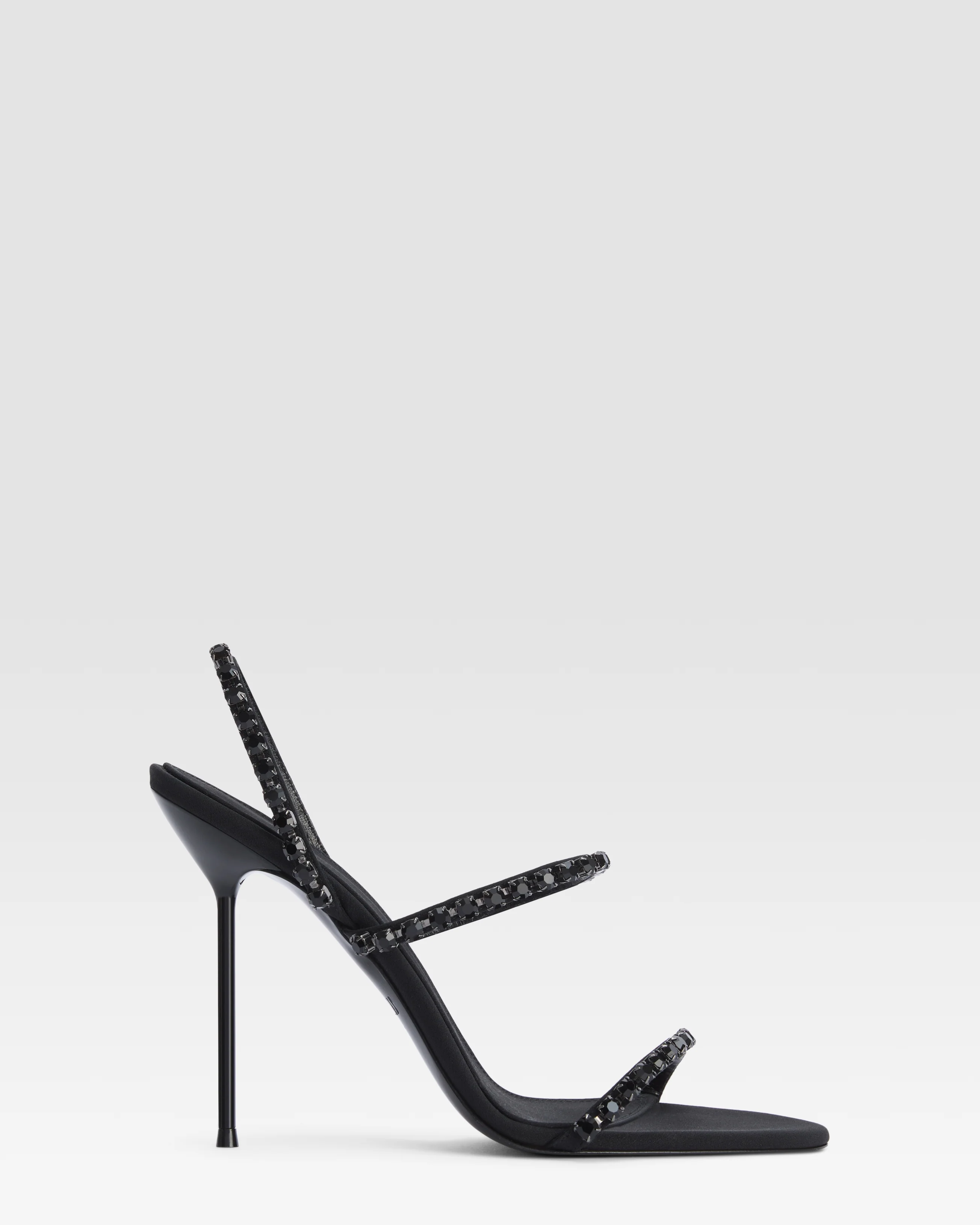 Slingback sandals in black crepe satin with stud detailing
