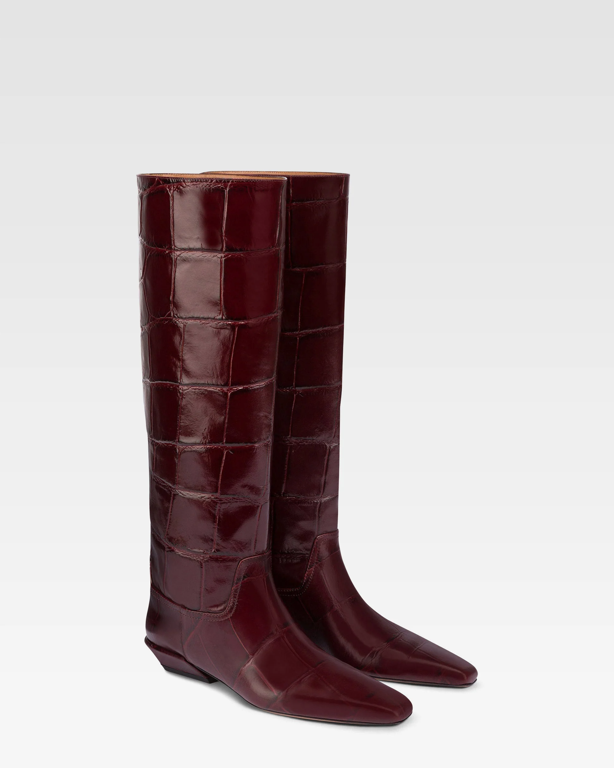 Knee-high boots in hevea maxi croco-embossed leather