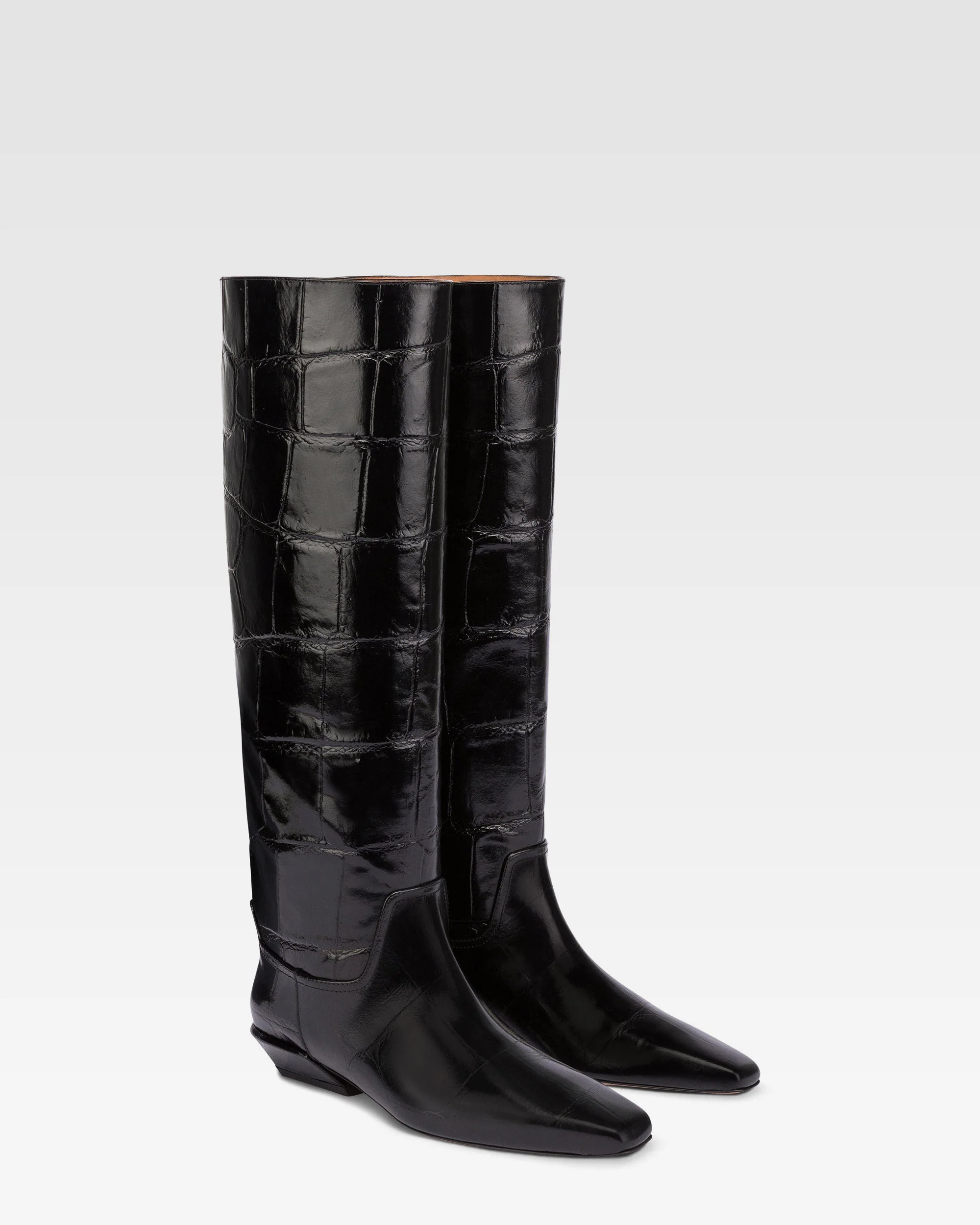 Knee-high boots in black maxi croco-embossed leather