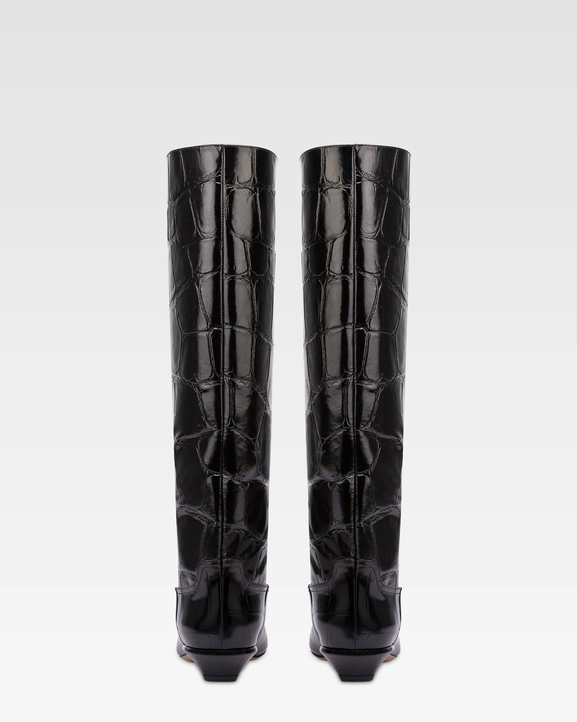 Knee-high boots in black maxi croco-embossed leather