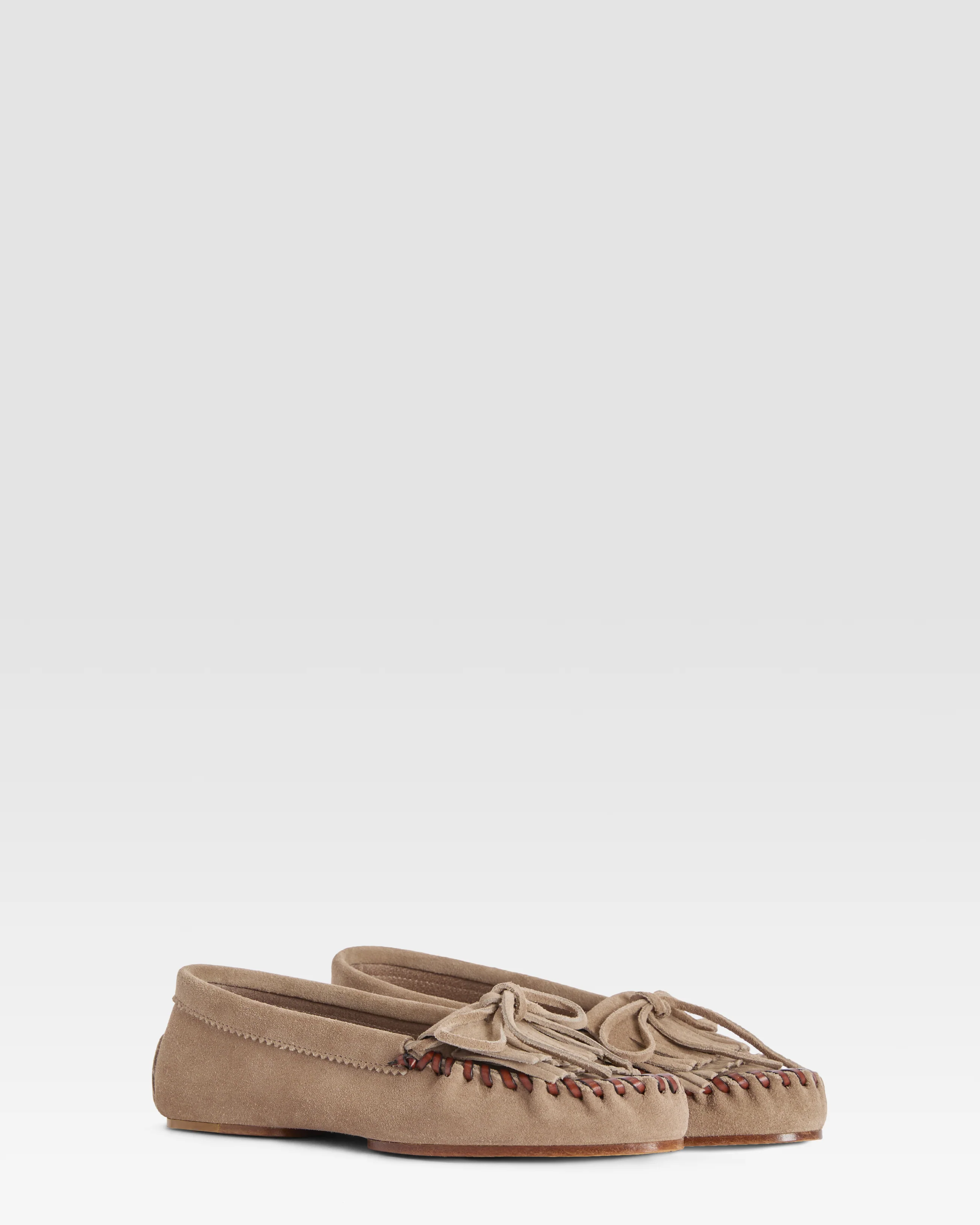 Loafers in stone calf suede leather