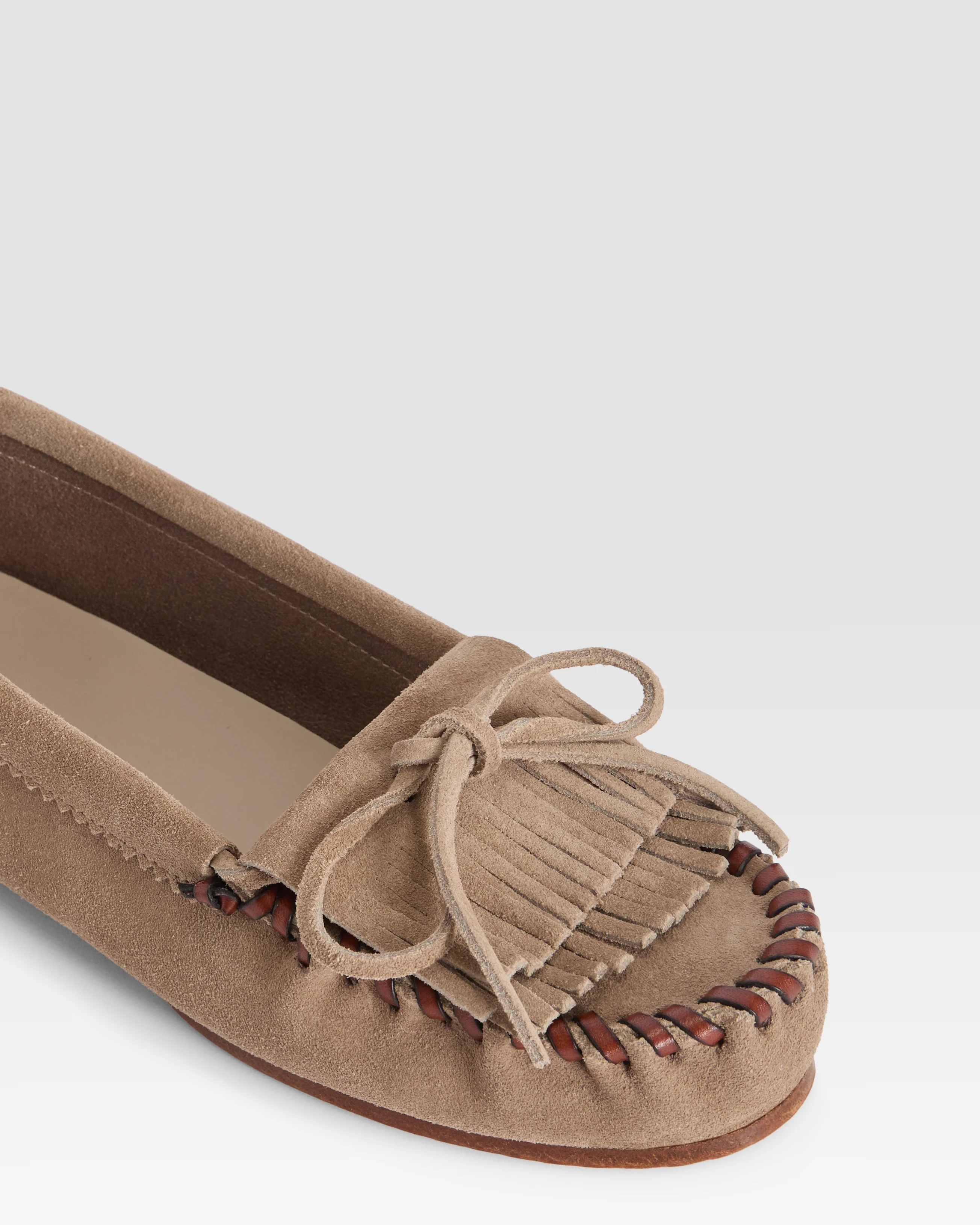 Loafers in stone calf suede leather