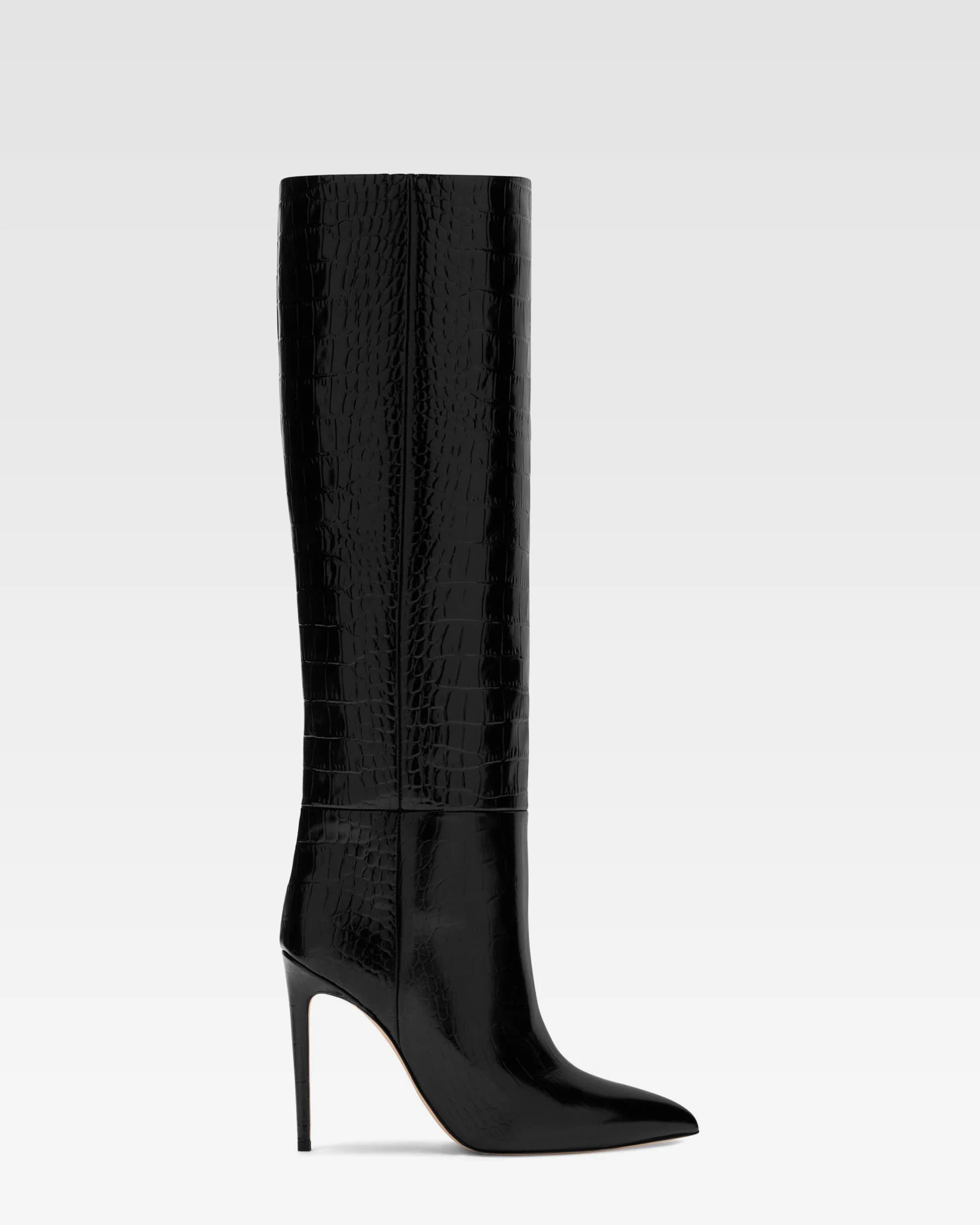Black croc-effect leather stiletto boots
