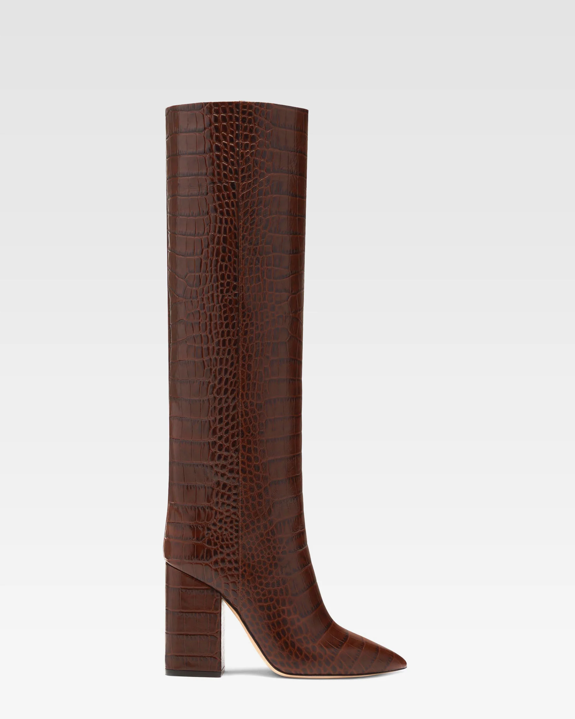 Chocolate brown croc-effect leather boots
