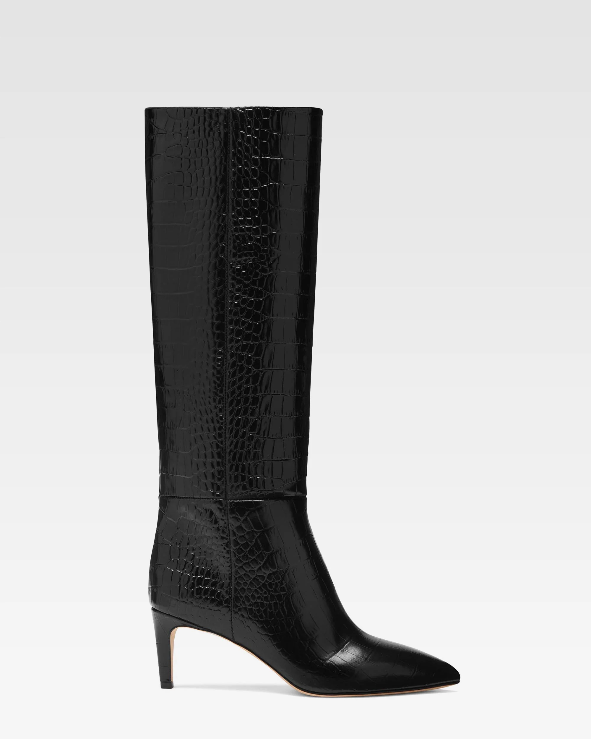 Black croc-effect leather heel 60 boots