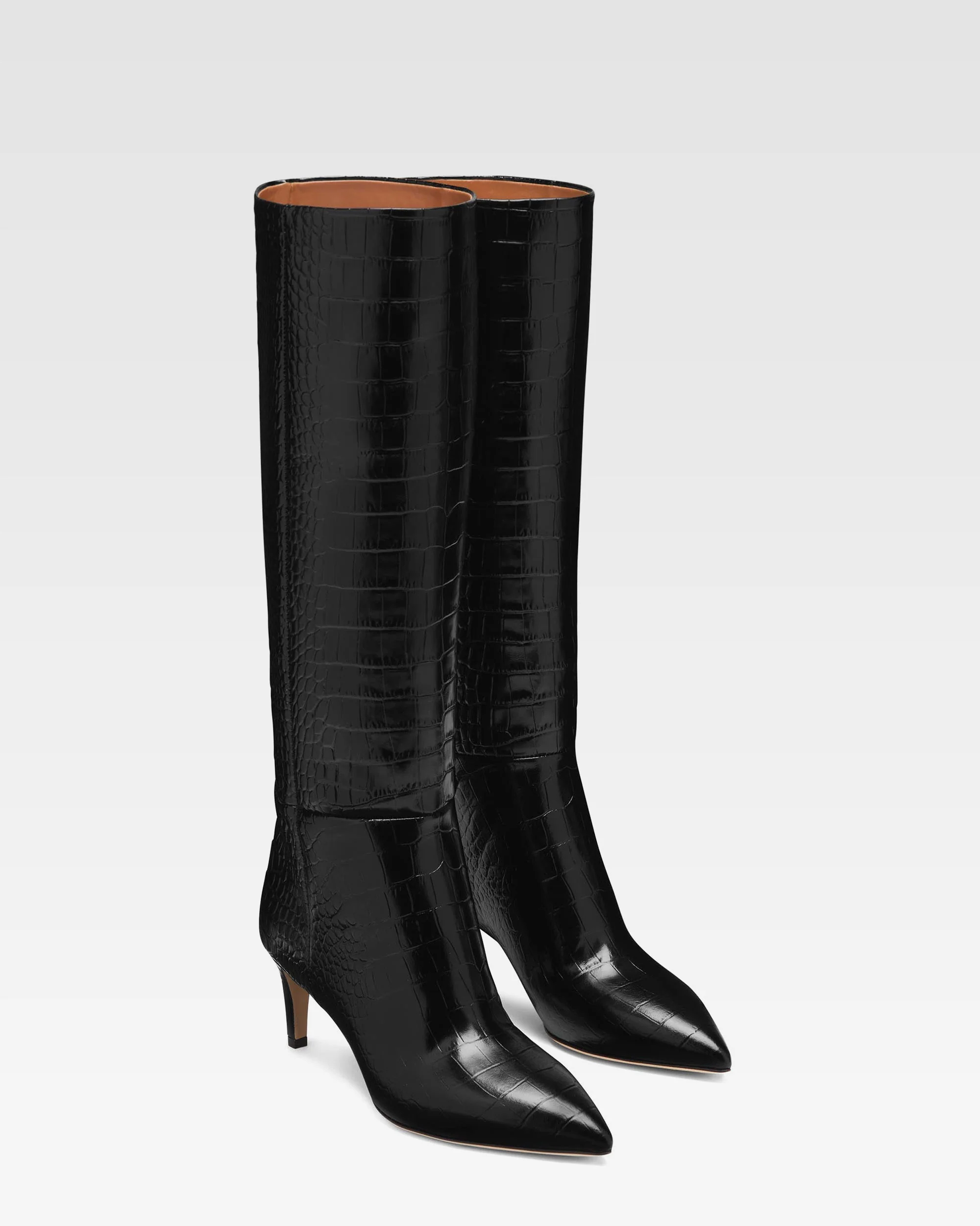 Black croc-effect leather heel 60 boots