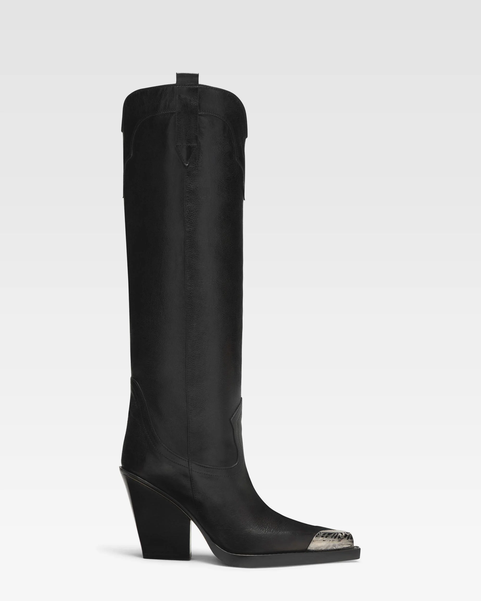 Black leather embellished toe boot
