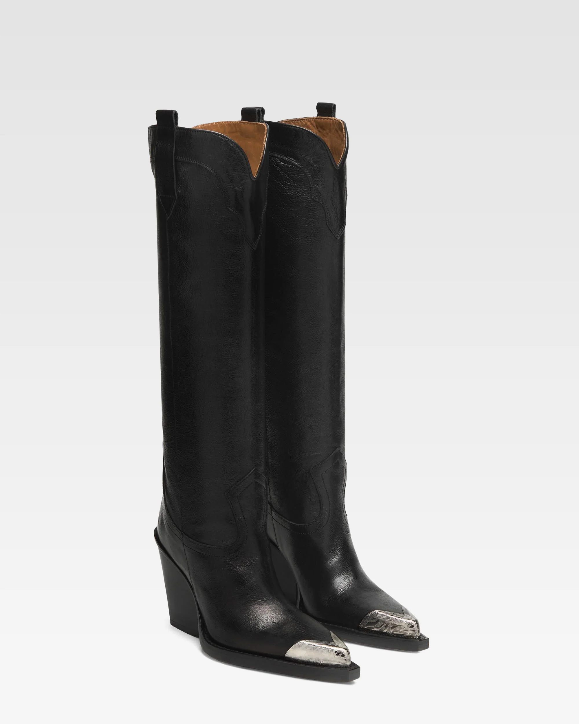 Black leather embellished toe boot