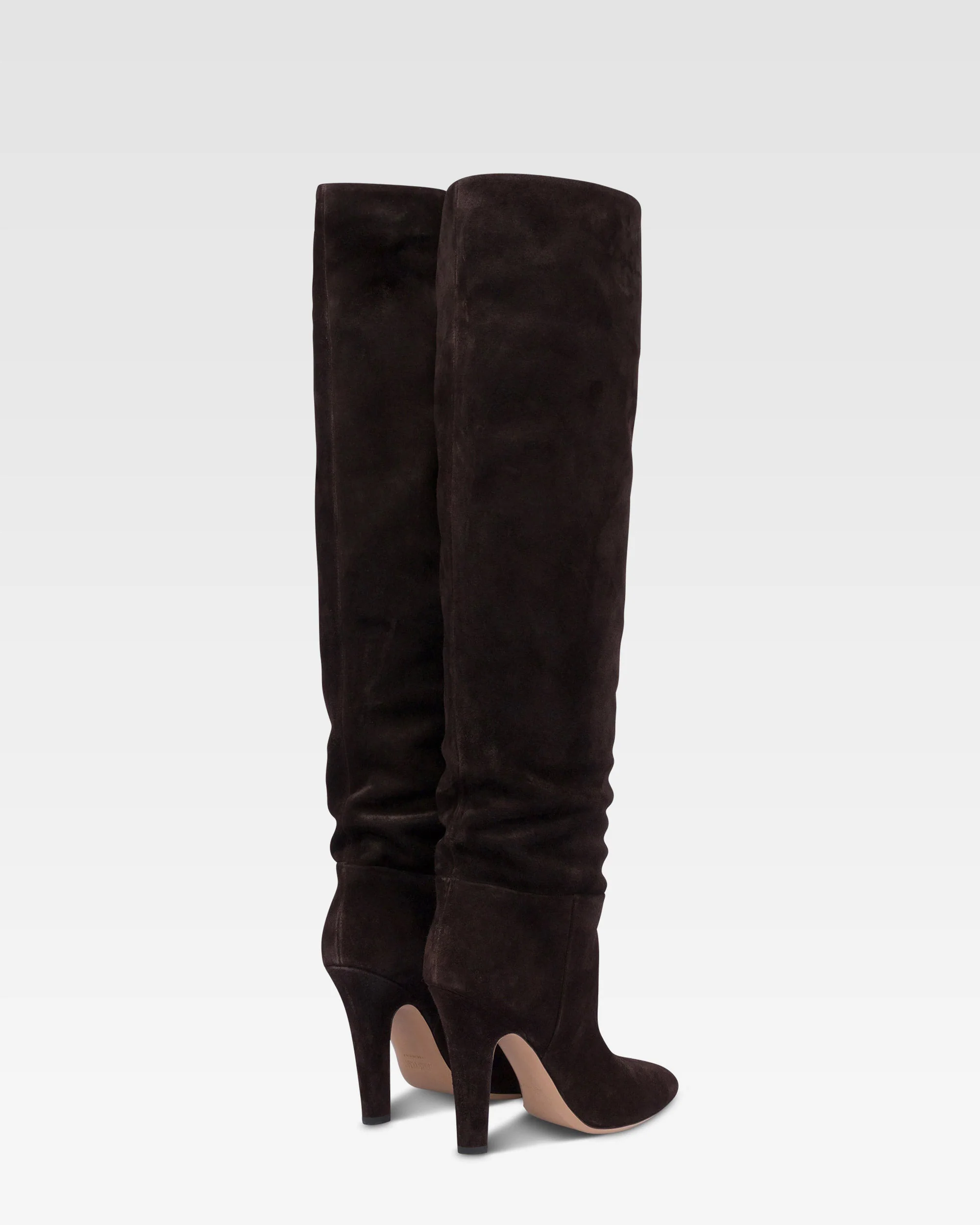 Boots in ebony calf suede leather. 3 Boots in ebony calf suede leather.