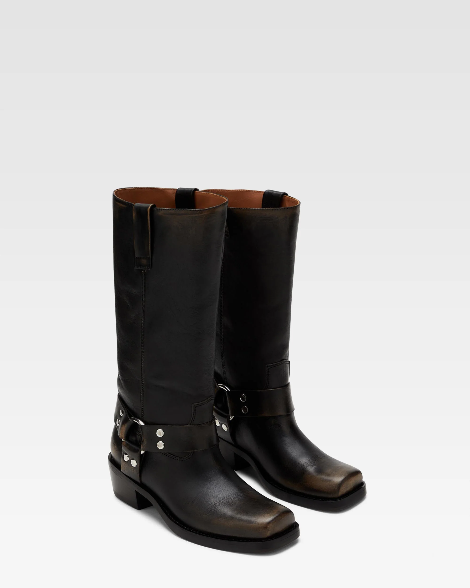 Black brushed leather boots