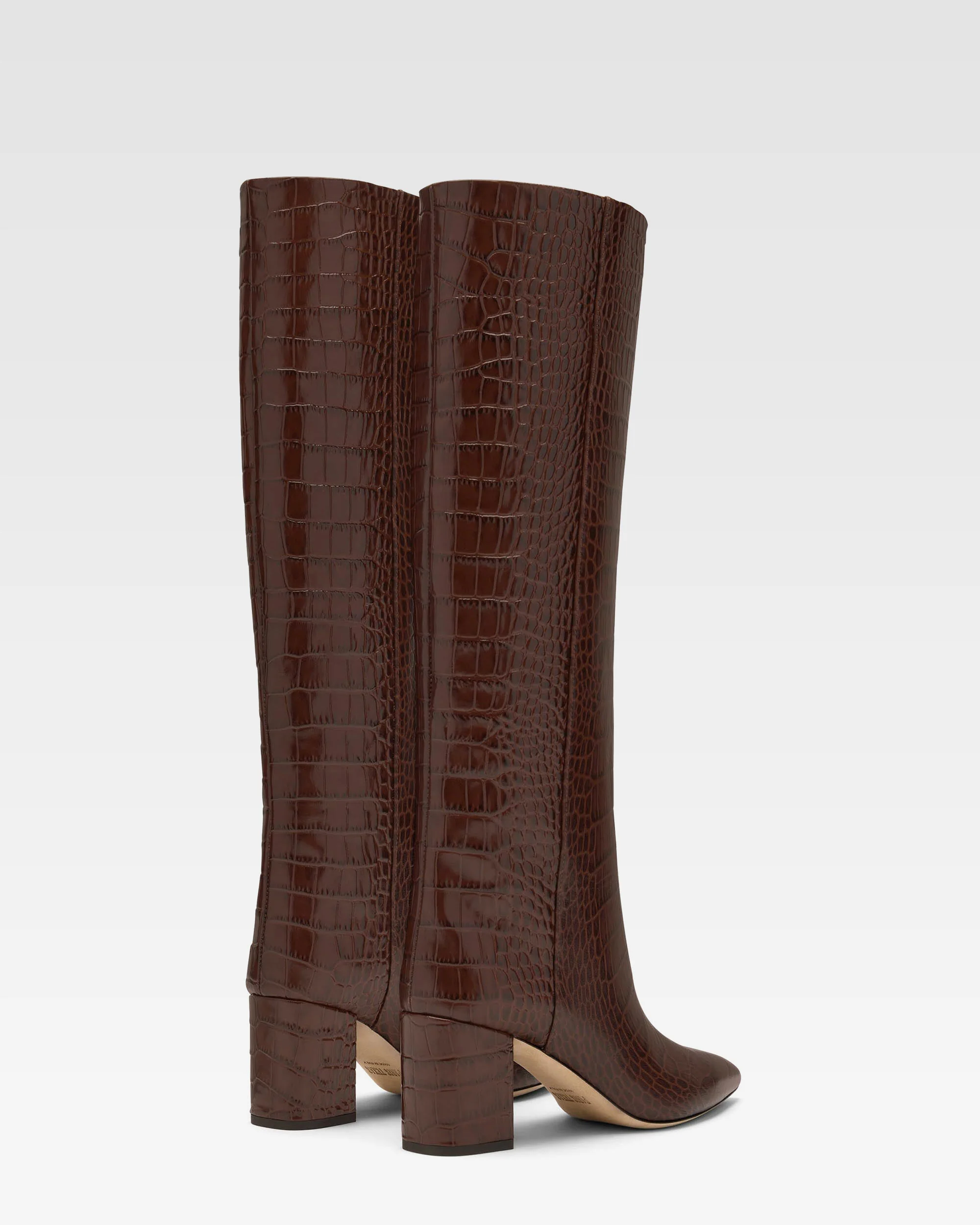 Chocolate brown croc-effect leather heel 70 boots