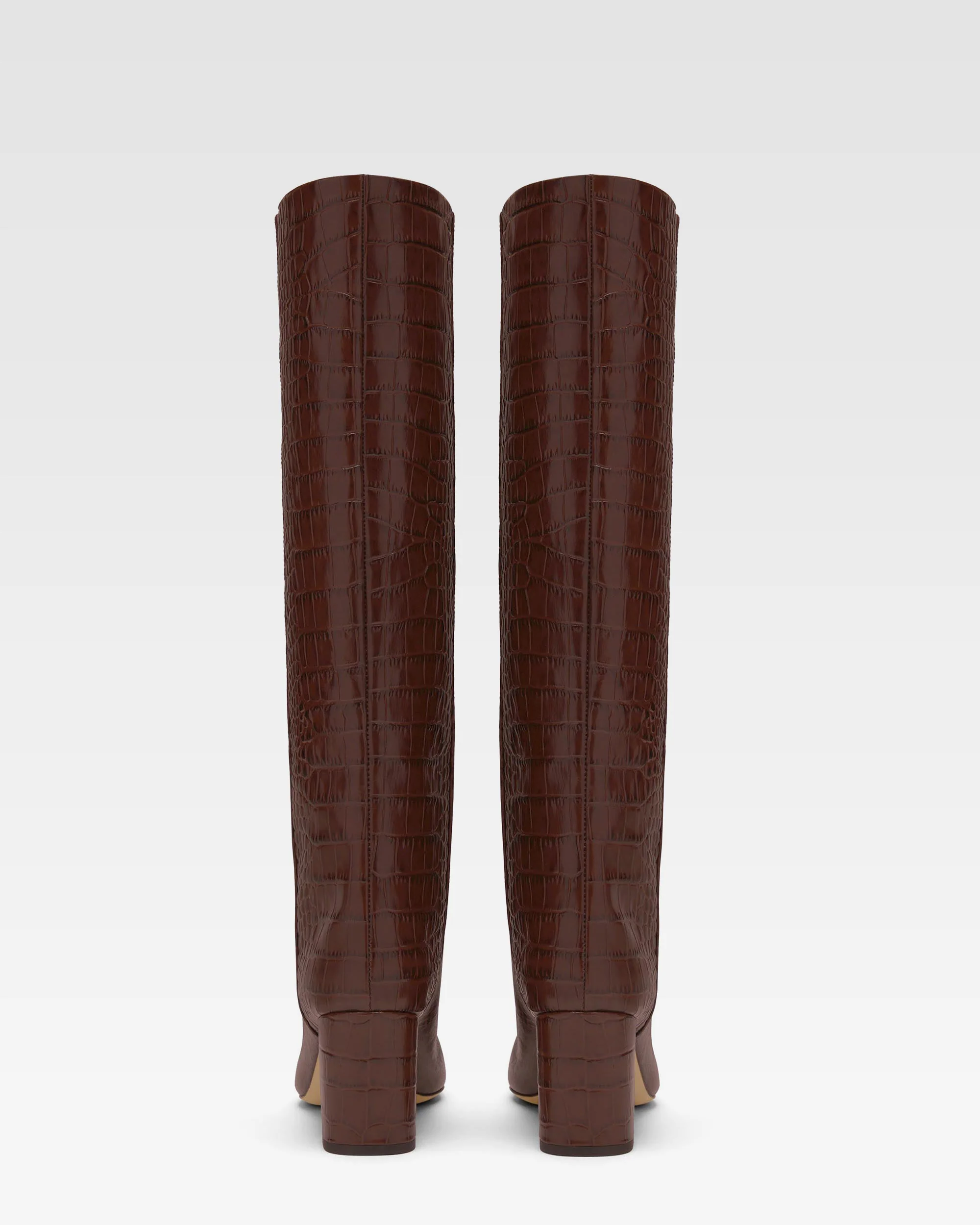 Chocolate brown croc-effect leather heel 70 boots