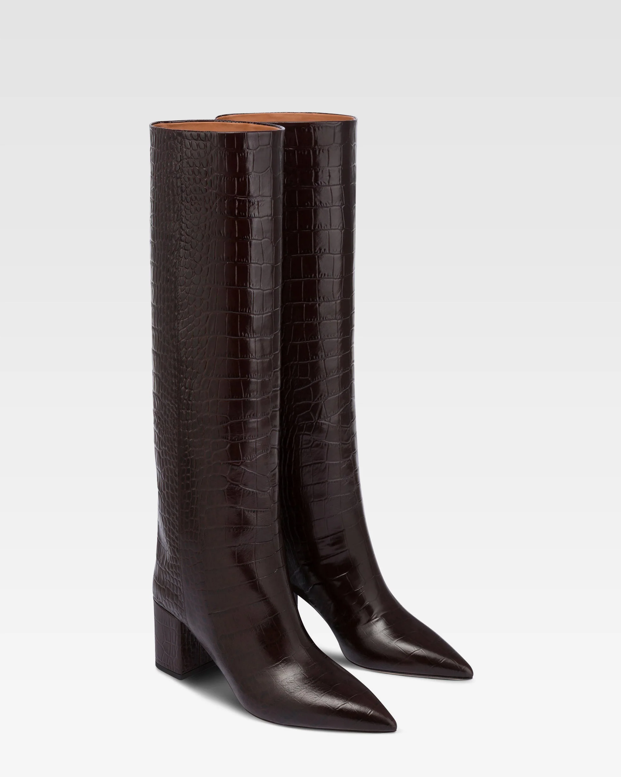 Boots in ebony croco-embossed leather
