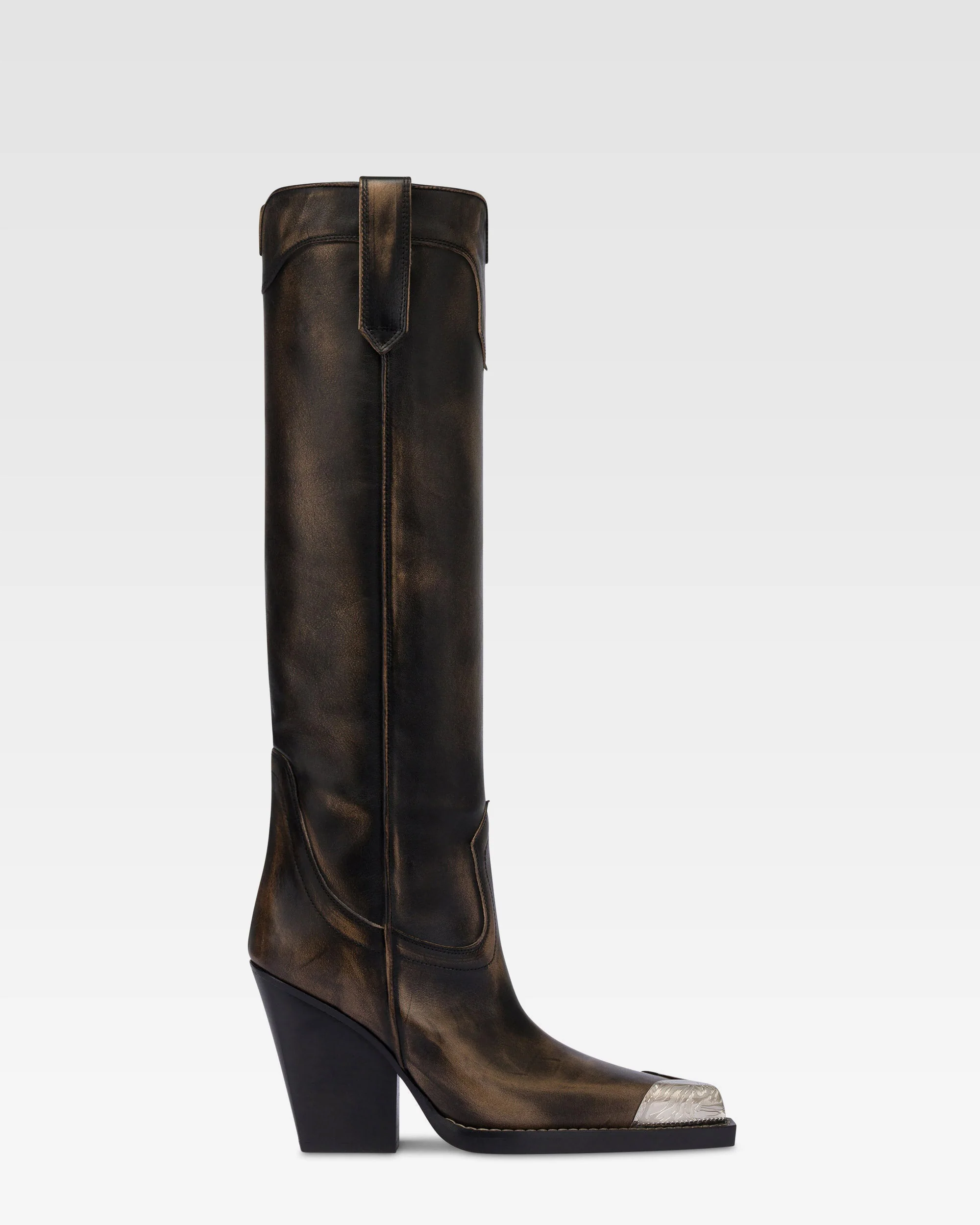 Texan-style boots in black brushed leather.