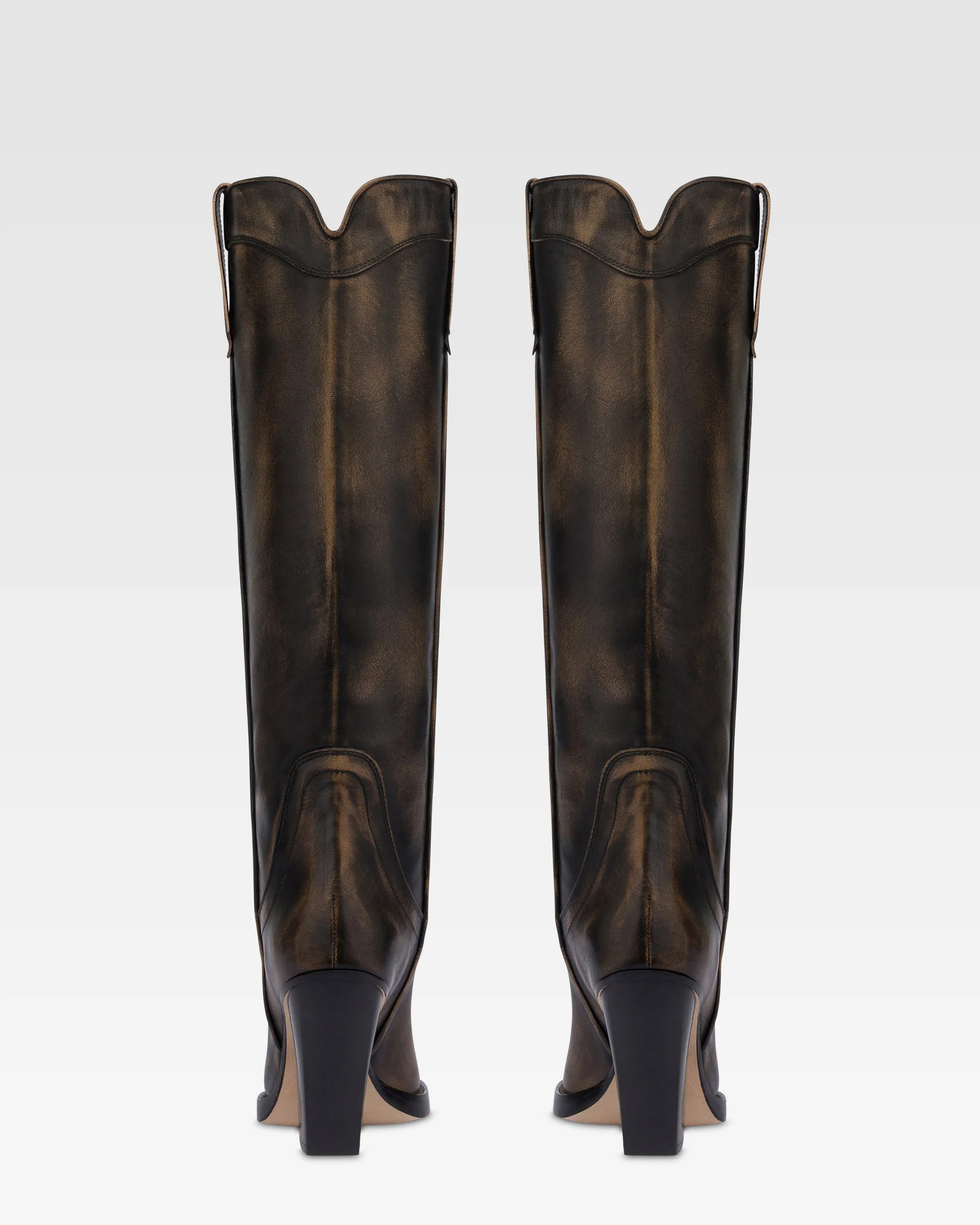 Texan-style boots in black brushed leather.