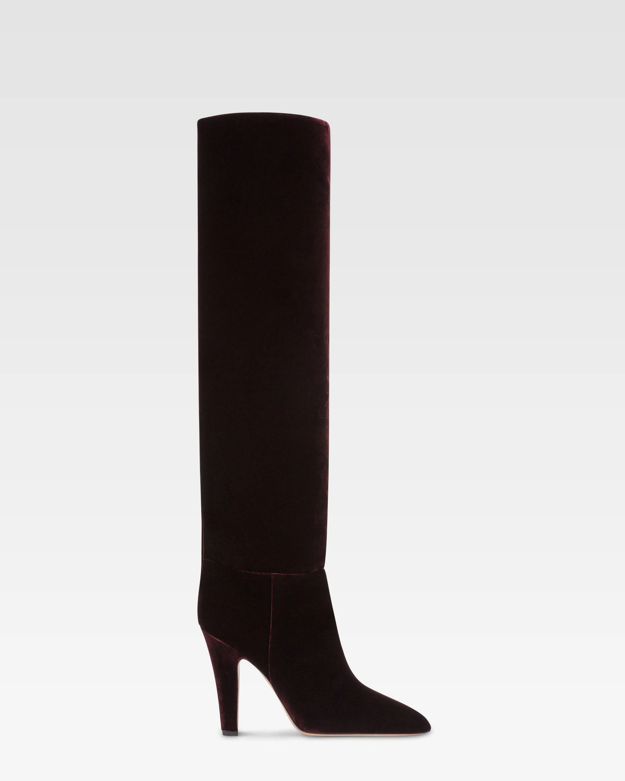 Boots in pinot noir velvet.