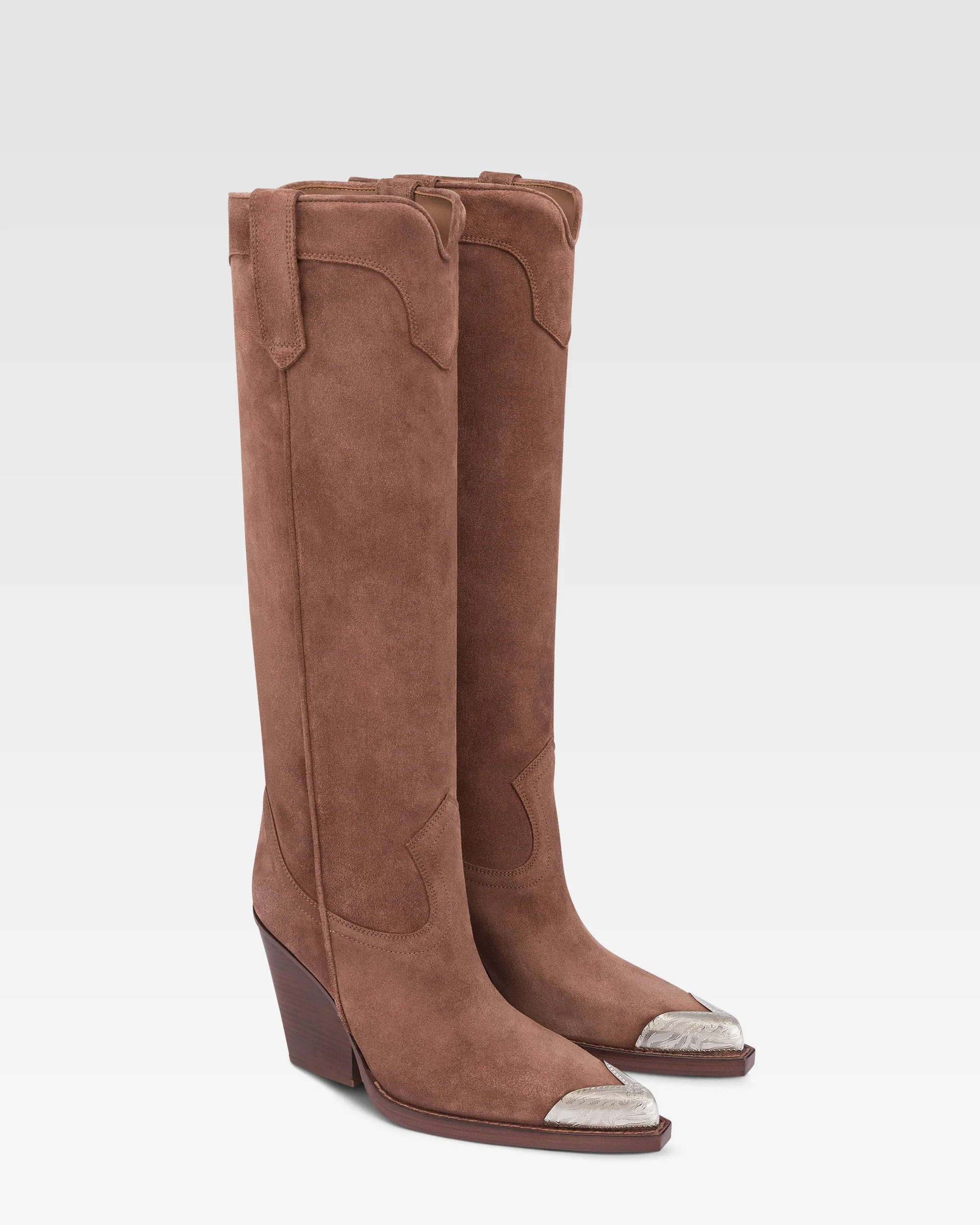 Texan boots in dark brown calf suede leather