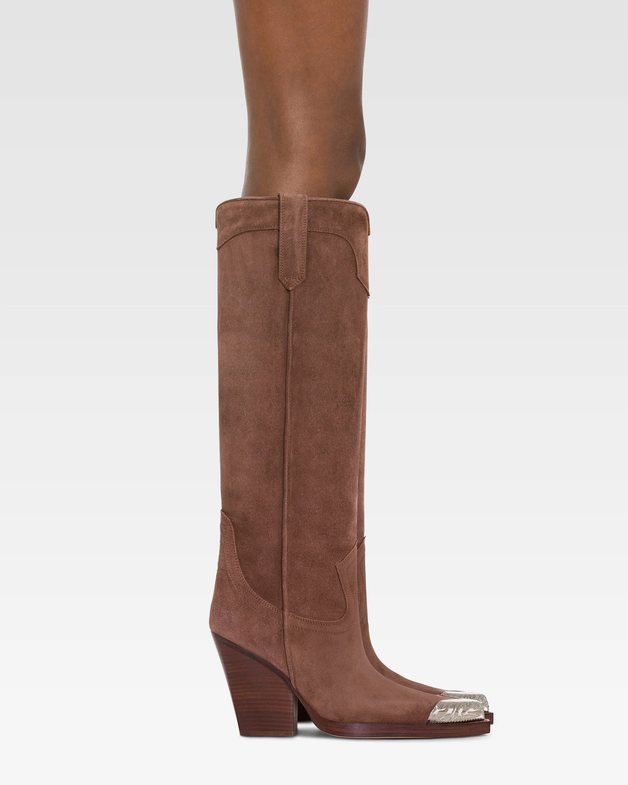 Texan boots in dark brown calf suede leather 6 Texan boots in dark brown calf suede leather