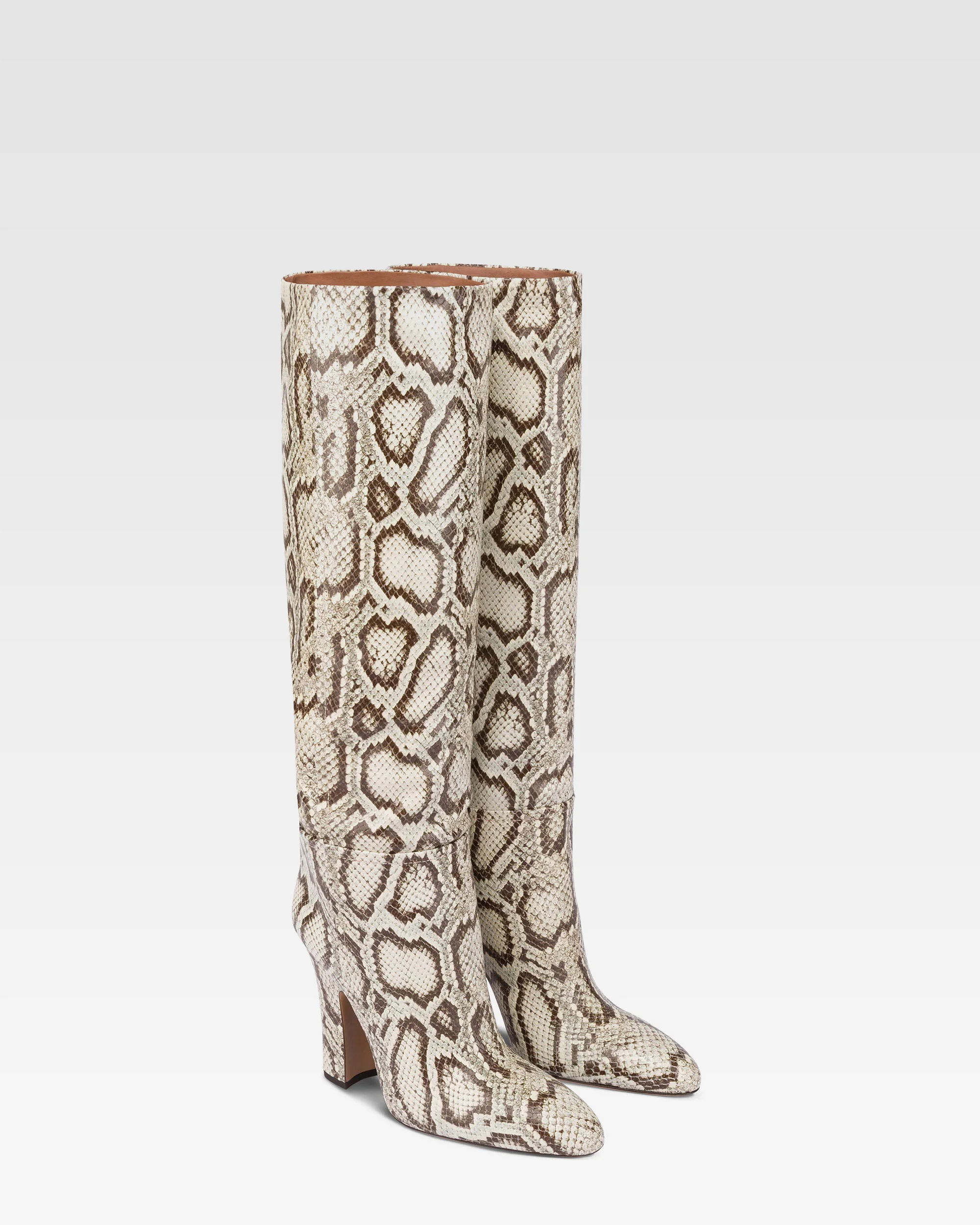 Boots in natural printed python leather