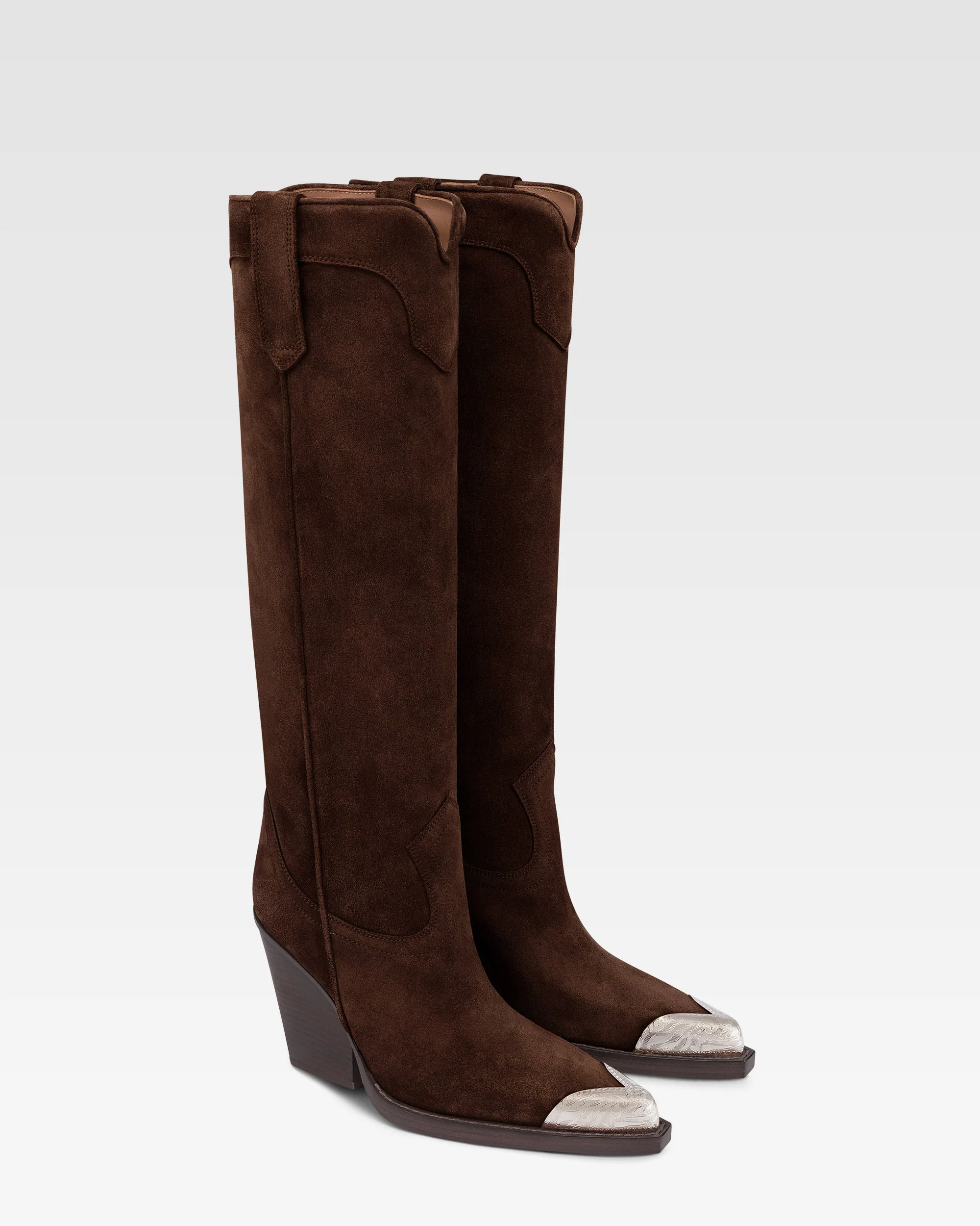Texan boots in chocolate calf suede leather