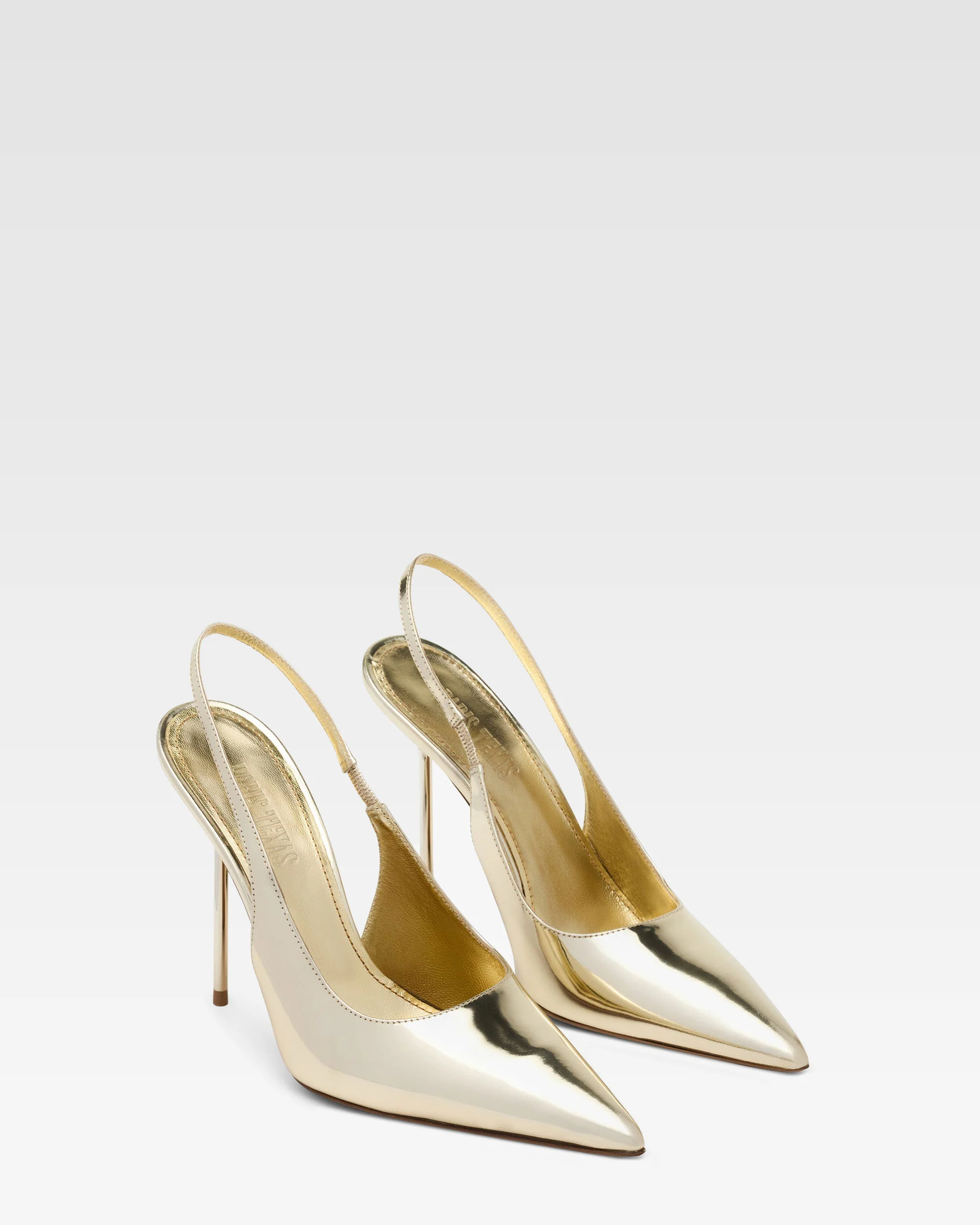 Gold mirrored leather sling-back
