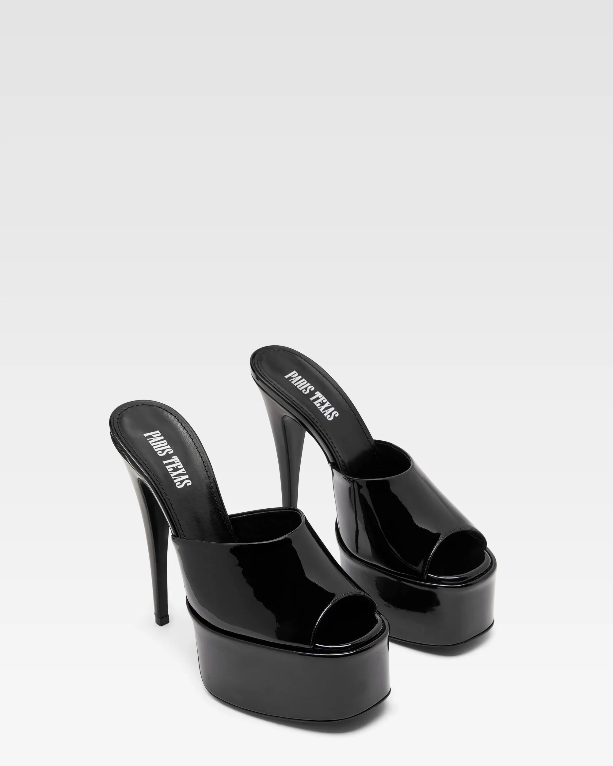 Black patent leather platform mules