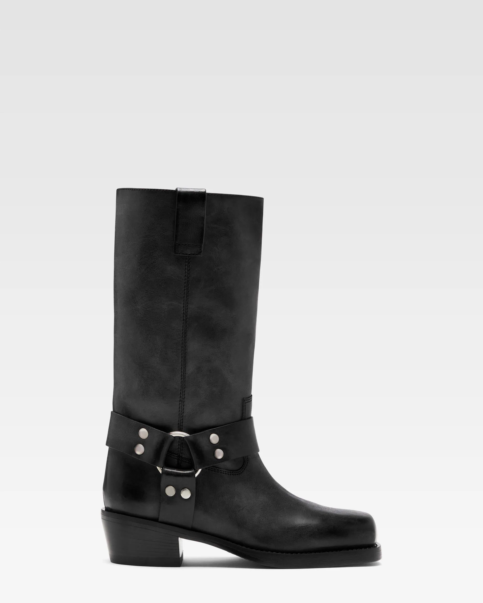 Black nappa leather boots with smoky nuances
